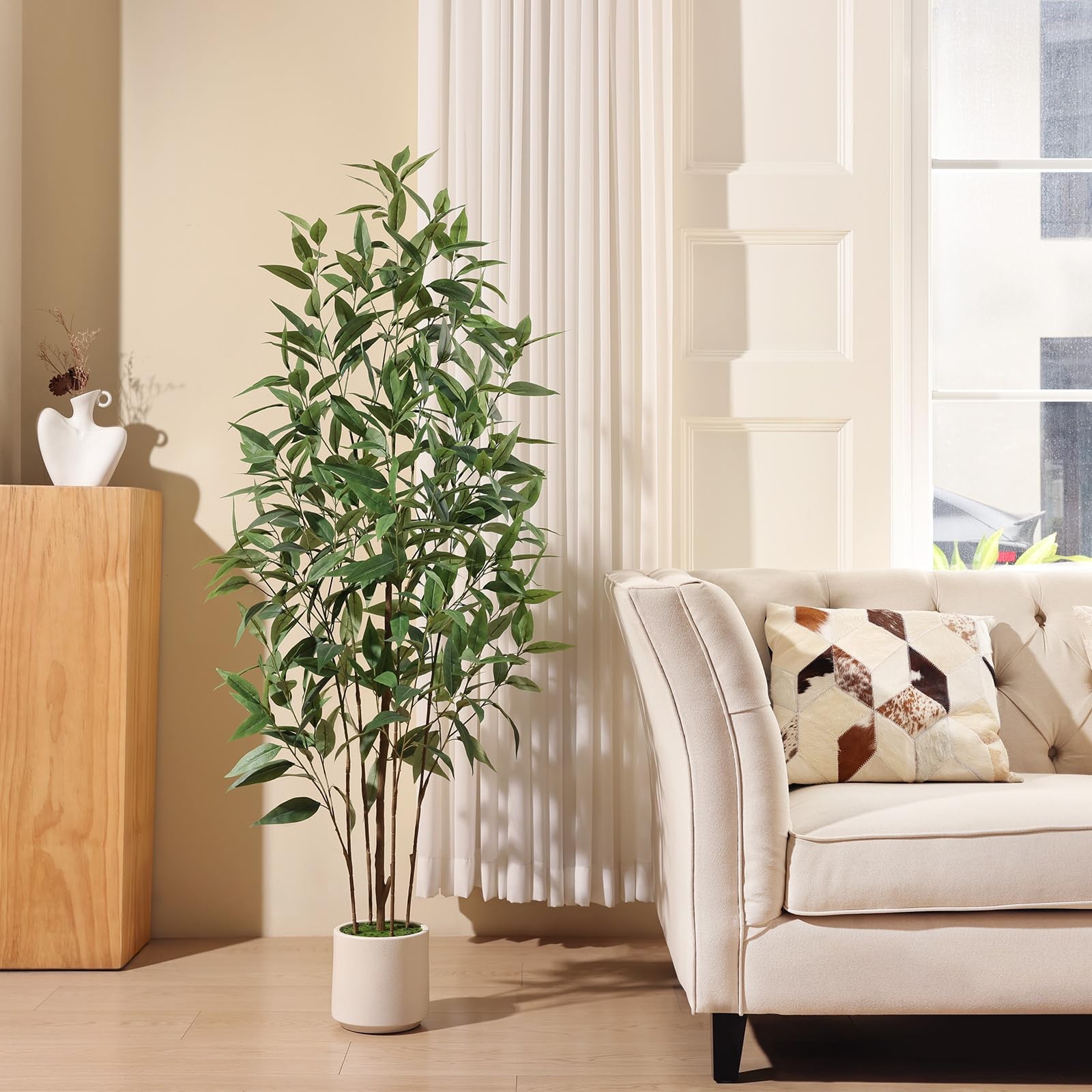 Ferrgoal 5Ft Artificial Eucalyptus Plant White Planter YL-166-BZTPDGAS1.5m-1