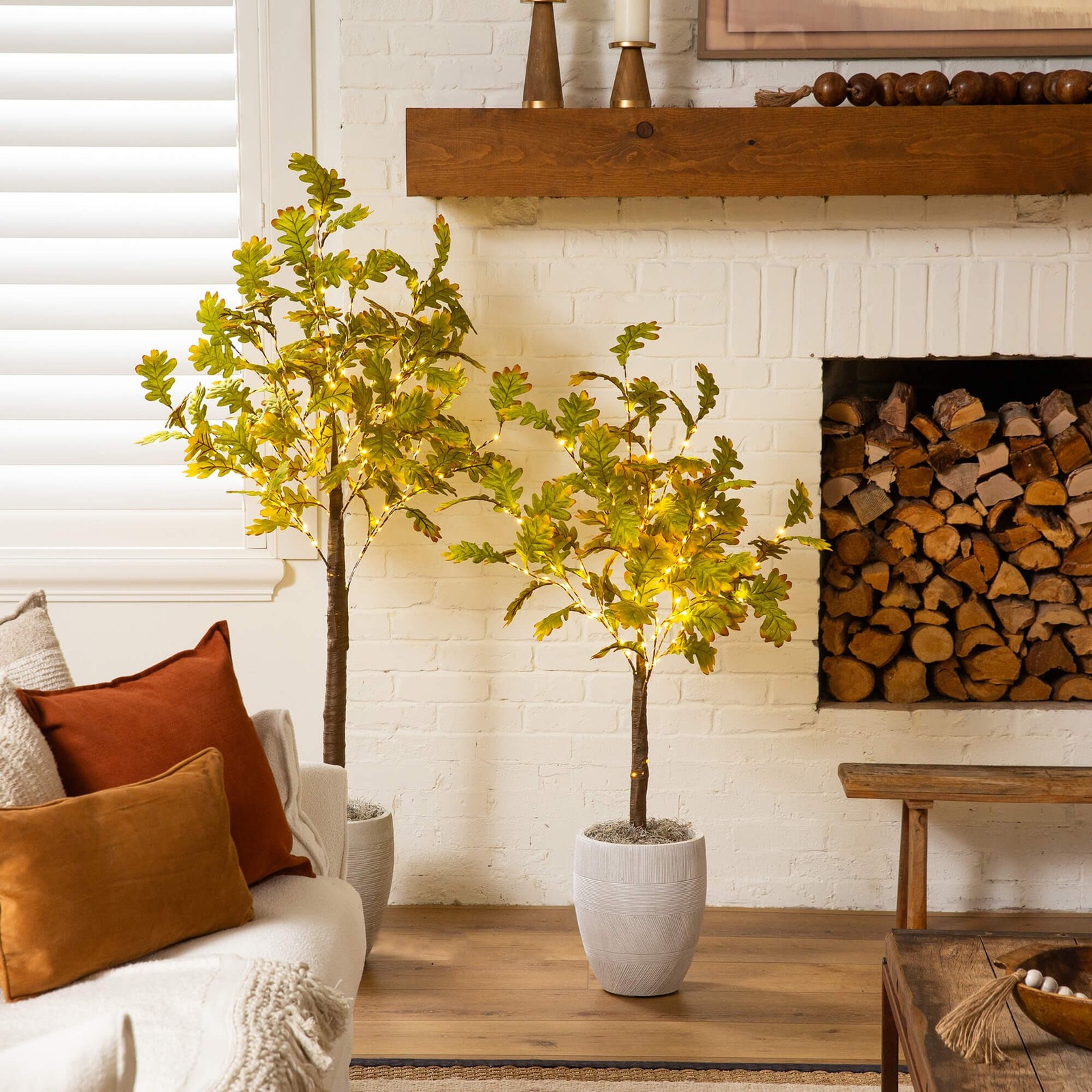 Nearly Natural 6ft Pre-Lit Green Autumn Oak Fall Tree w/ 250 Warm White LED