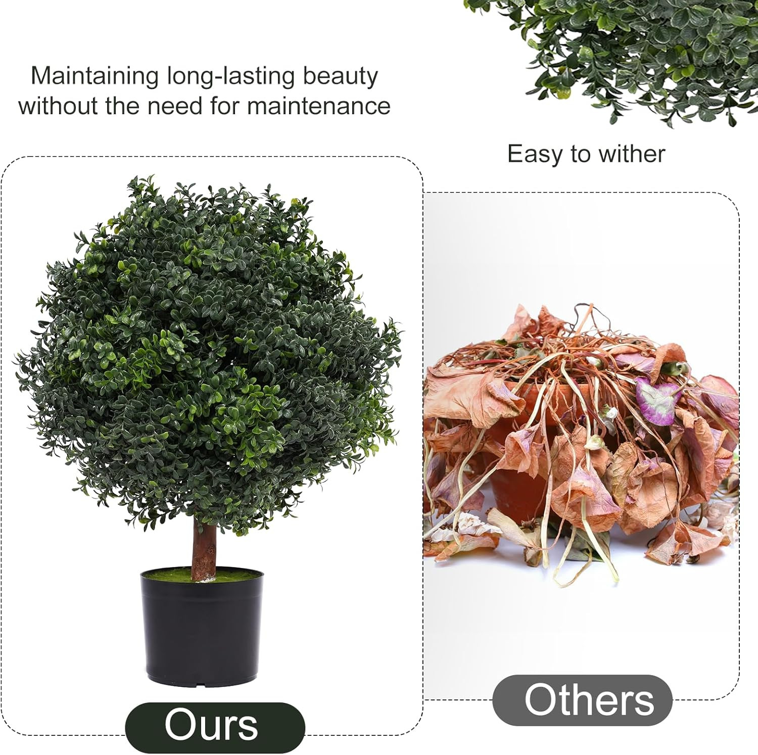 2ft Outdoor Artificial Boxwood Ball Topiary Bushes – Potted Plants by Bagari