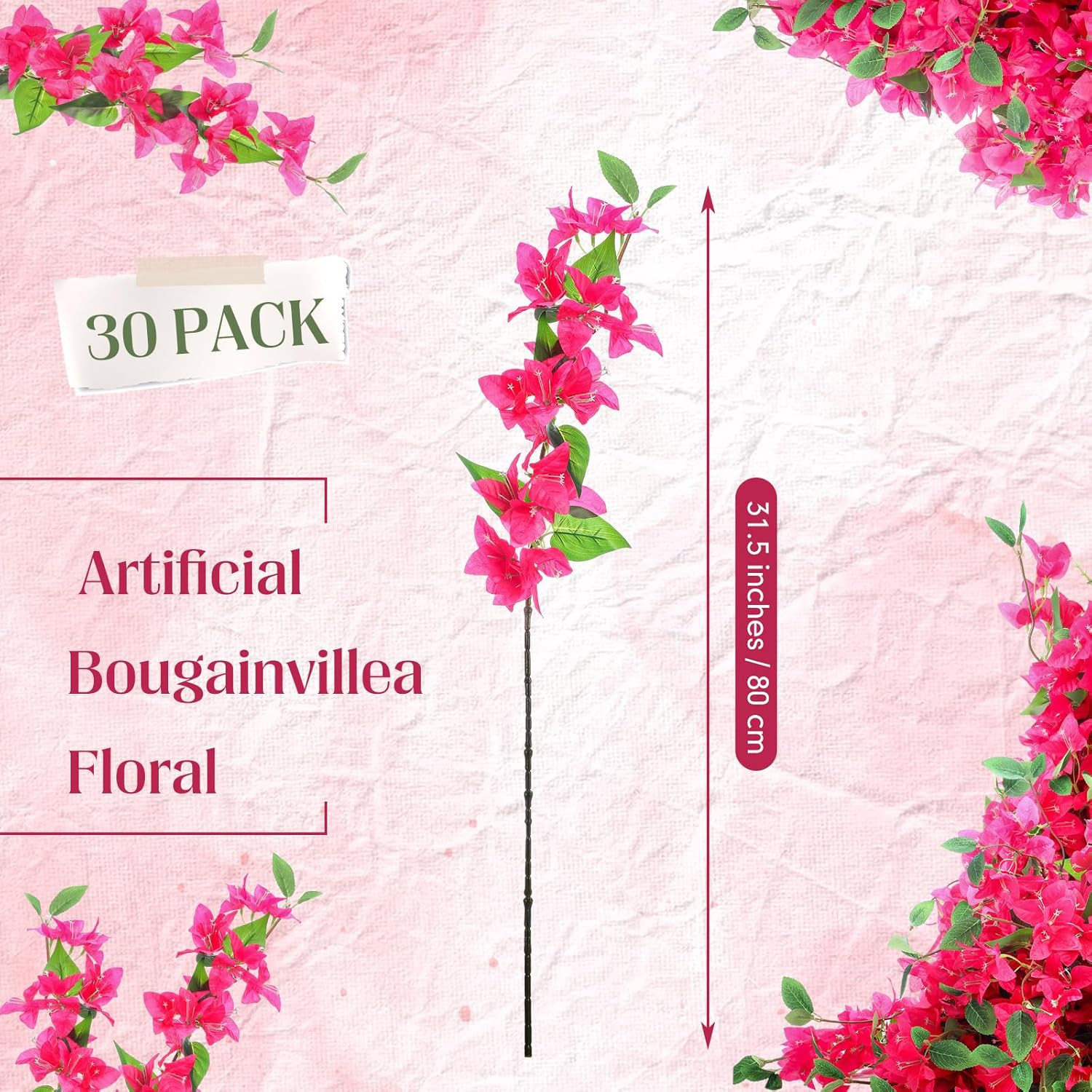 30 Pcs Faux Bougainvillea Silk Flowers for Indoor/Outdoor Wedding Decor