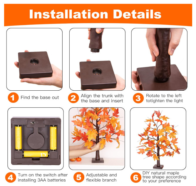 2 Pack 24″ Maple Tree Pumpkin Acorn Leaf Lights Fall Table Decorations New