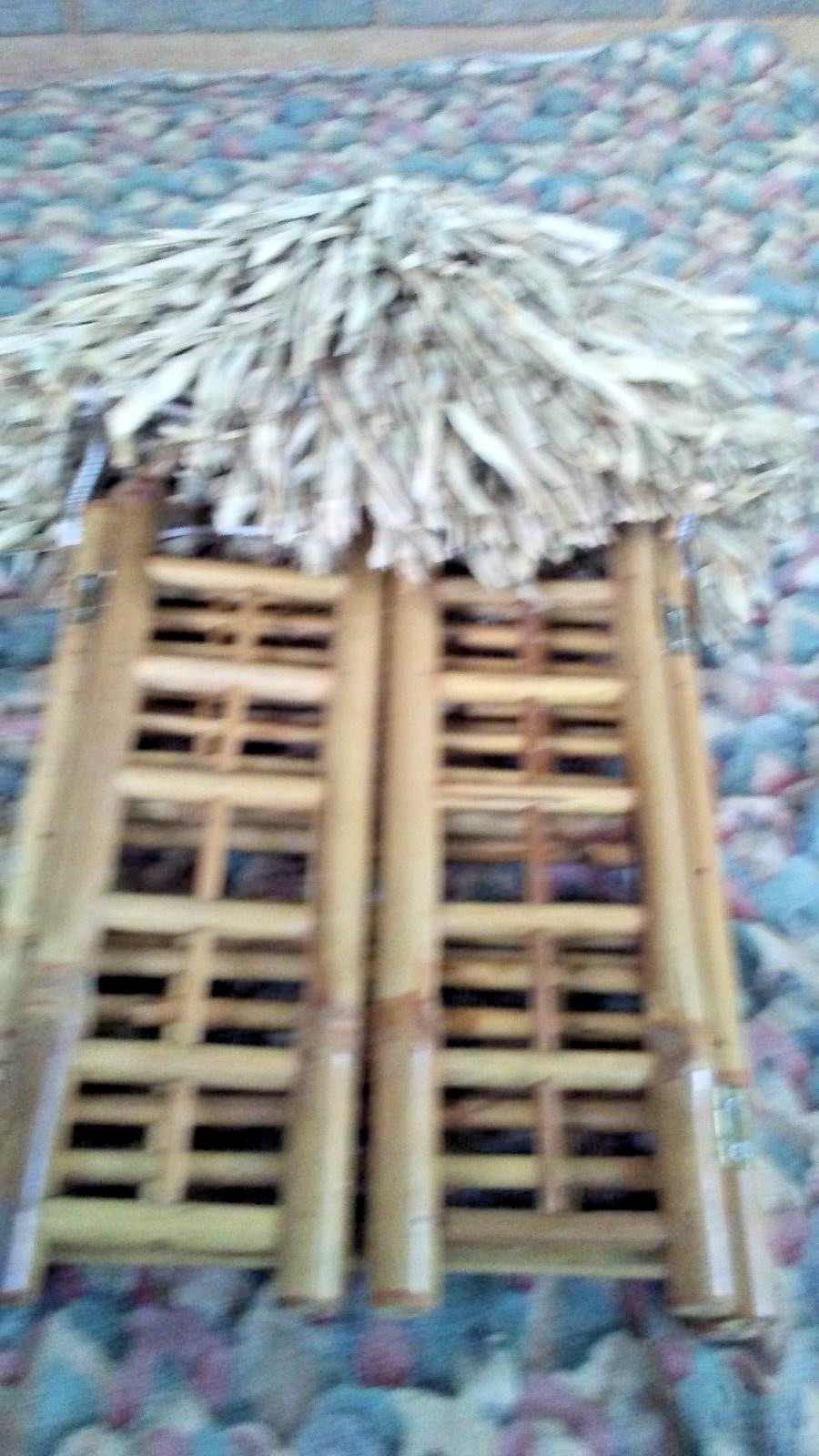 Handmade Bamboo Self 2 Shelves Folding Cover With Palm Tree On Top