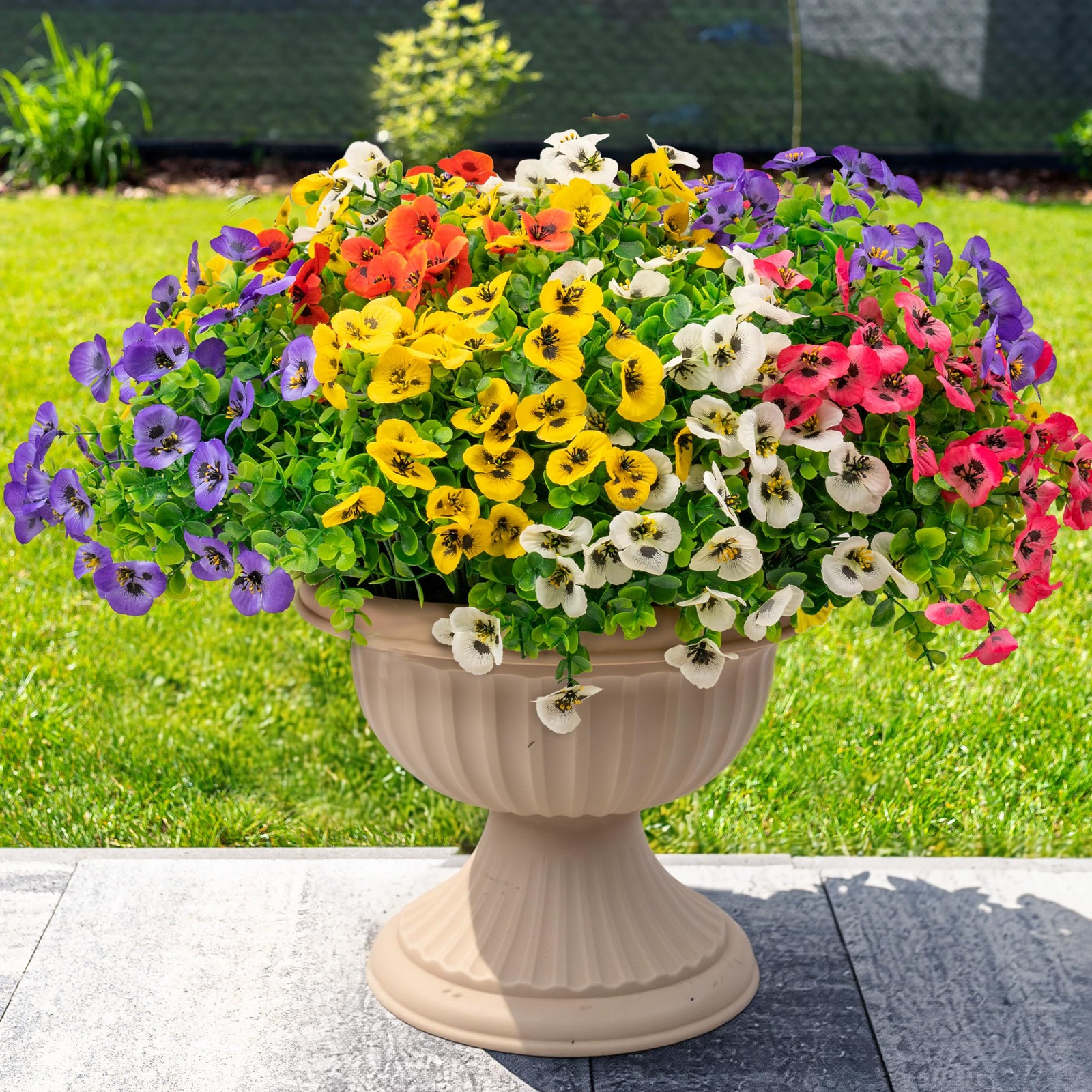 20 Bundles Artificial Fake Pansy Flowers for Outdoor – Yellow, White, Purple,…