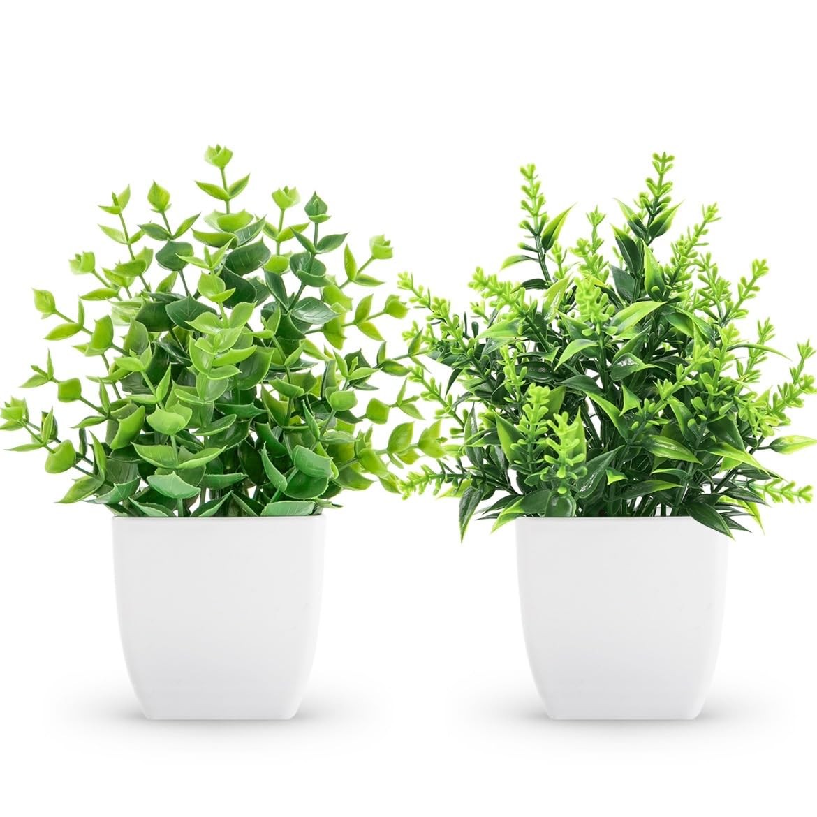 ZJIA 2 Pack Small Fake Plants in White Pots, Bathroom Shelf Decor Indoor
