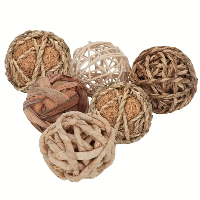 6 PC Handwoven Rattan Wicker Balls Decorative Sphere Orbs 2.7″ New Free Ship