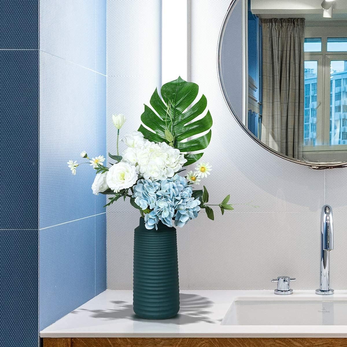 Blue Hydrangea Artificial Flowers 6pcs Faux Hydrangea Flowers, Fake Flowers