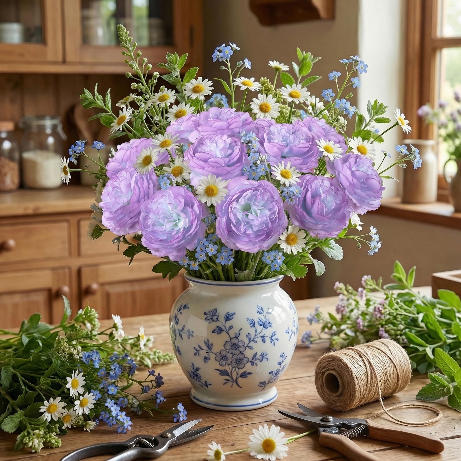 Peonies Artificial Flowers 12Pcs Realistic Purple Silk Ranunculus Flowers 14….