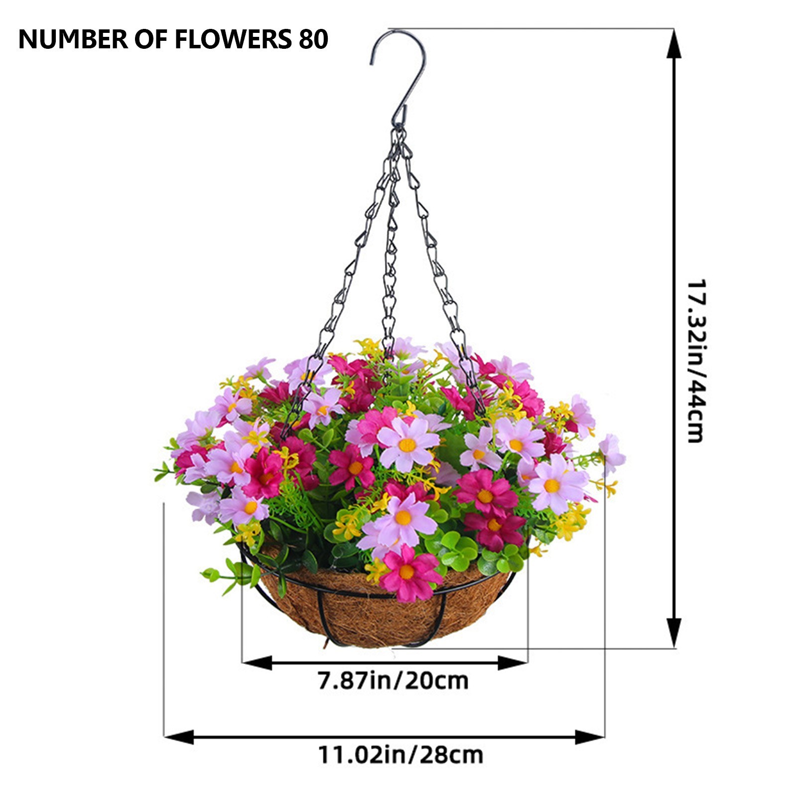 Hanging Flower Basket 2m/6.5ft Cloth Realistic Display Vibrant