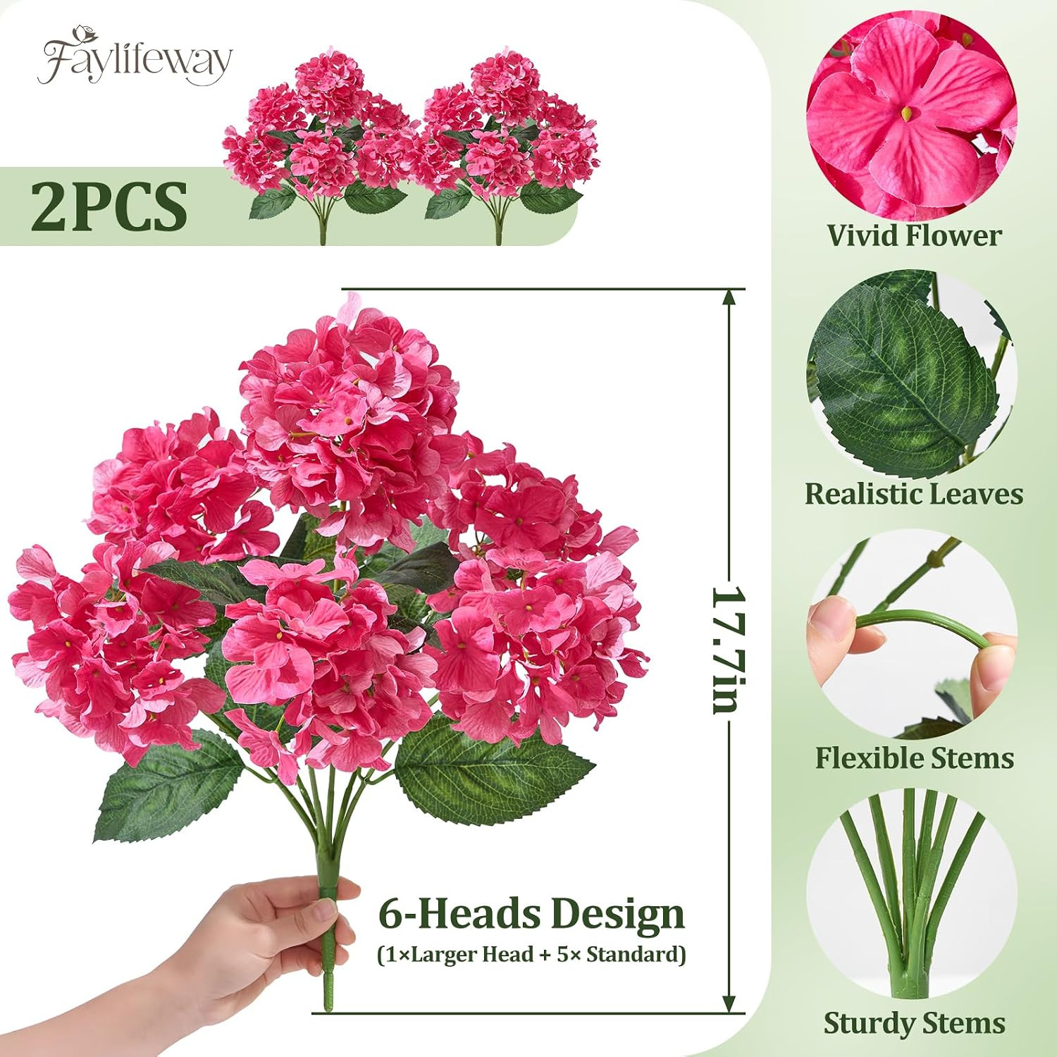 12 Heads Artificial Flowers for Outdoors, UV Resistant Faux Hydrangea Flowers fo