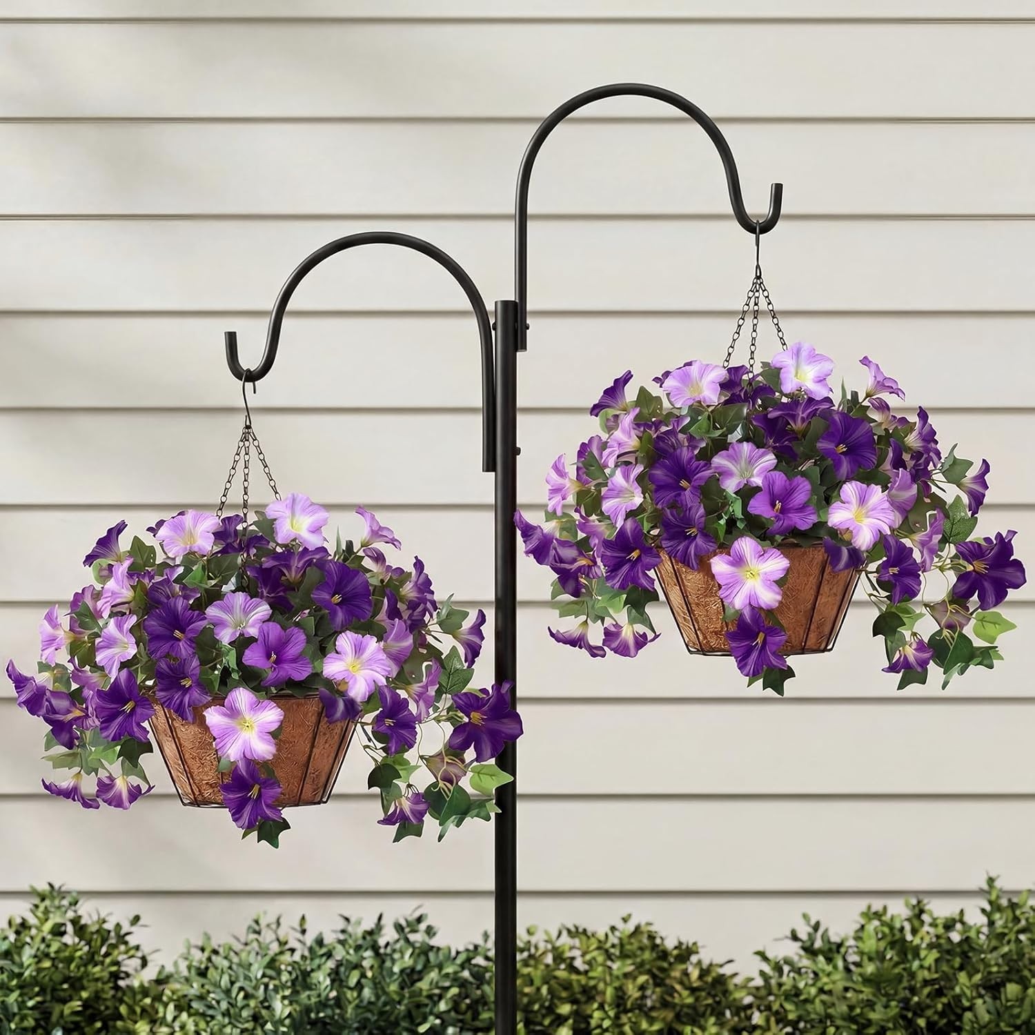 3 Pcs Faux Petunias Artificial Flowers for Outdoors, UV Resistant Fake Purpl