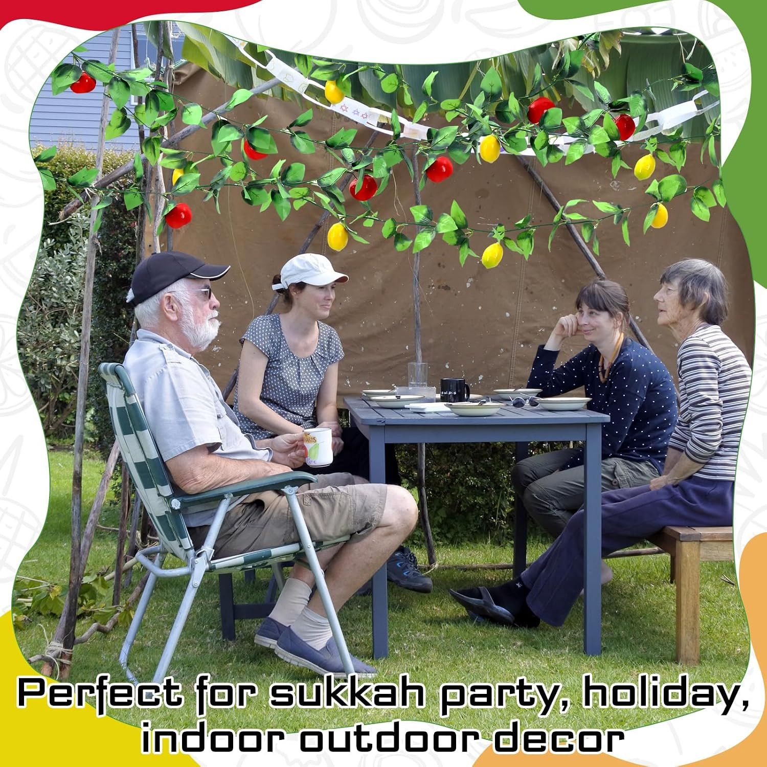 4 Pcs Sukkot Sukkah Decorations Apple Etrog Garland Fruits Hanging Banner Jewish