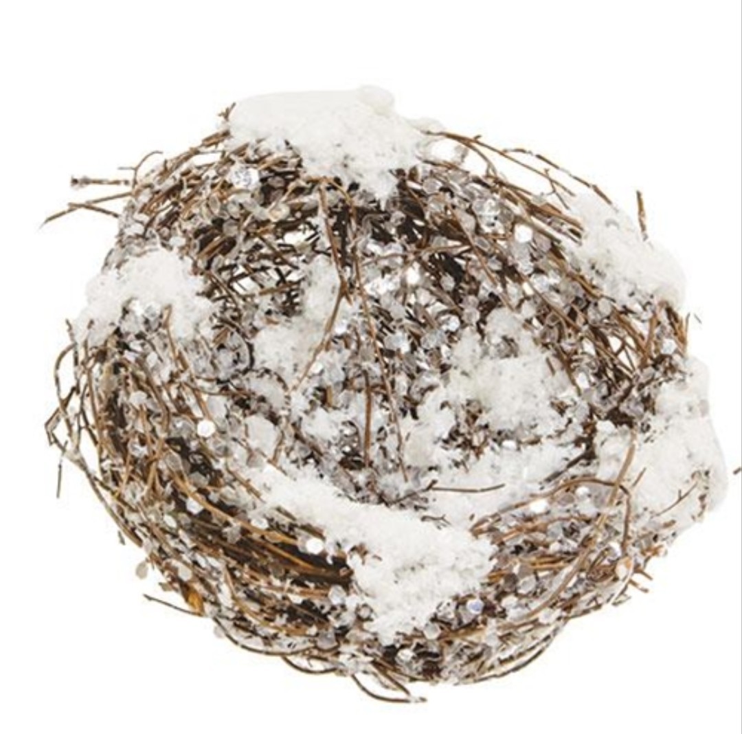 4″ Snowy Sparkle Bird Nest