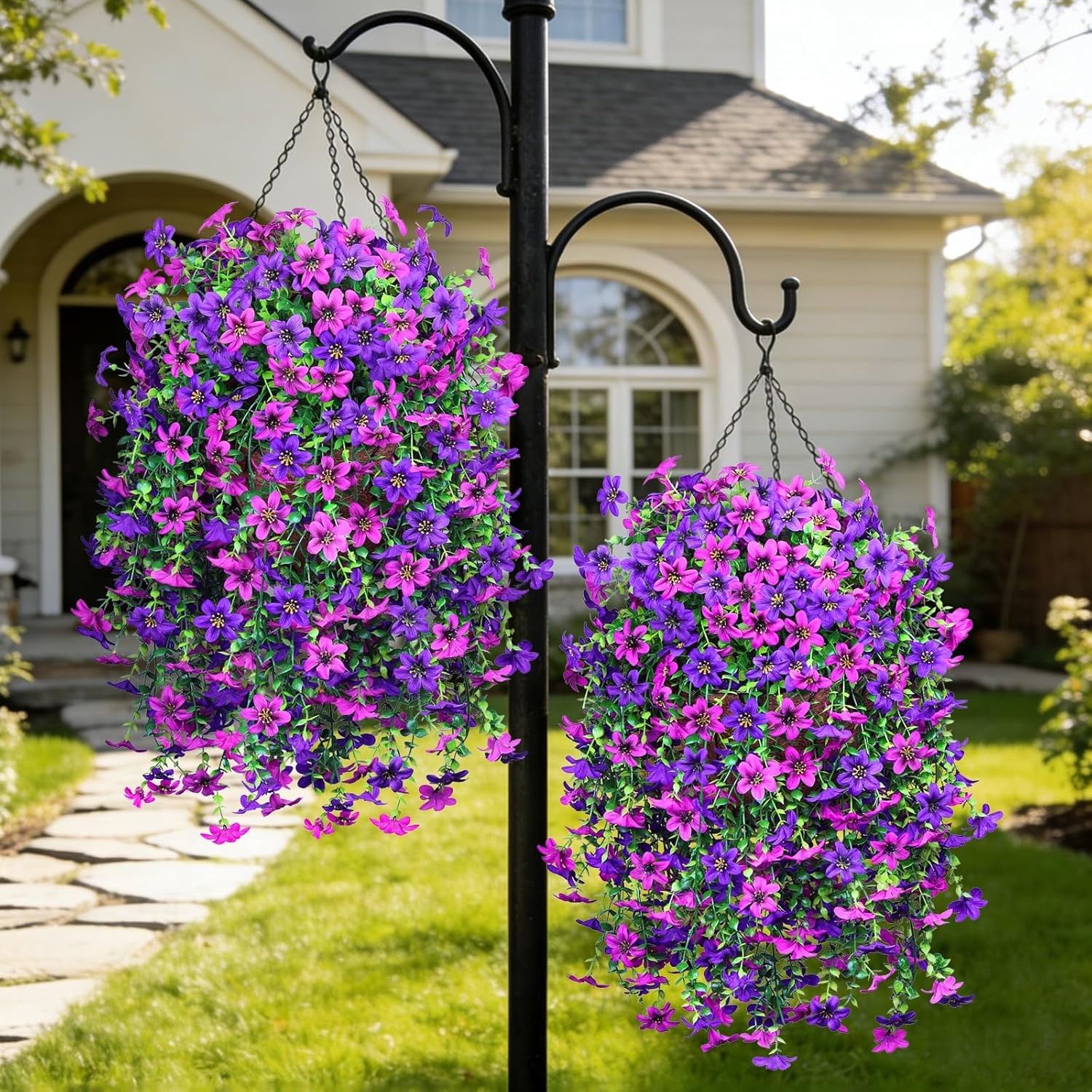 6× Artificial Hanging Flowers for Outdoors Faux Plants Porch Decor UV Resistant