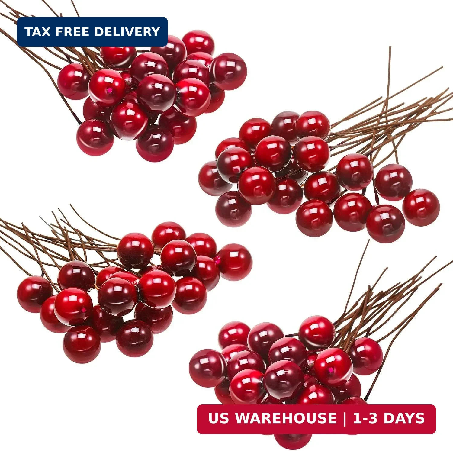 BBTO 100 Pack Artificial Holly Berries Mini 10 mm Christmas Fake Berries Stems C