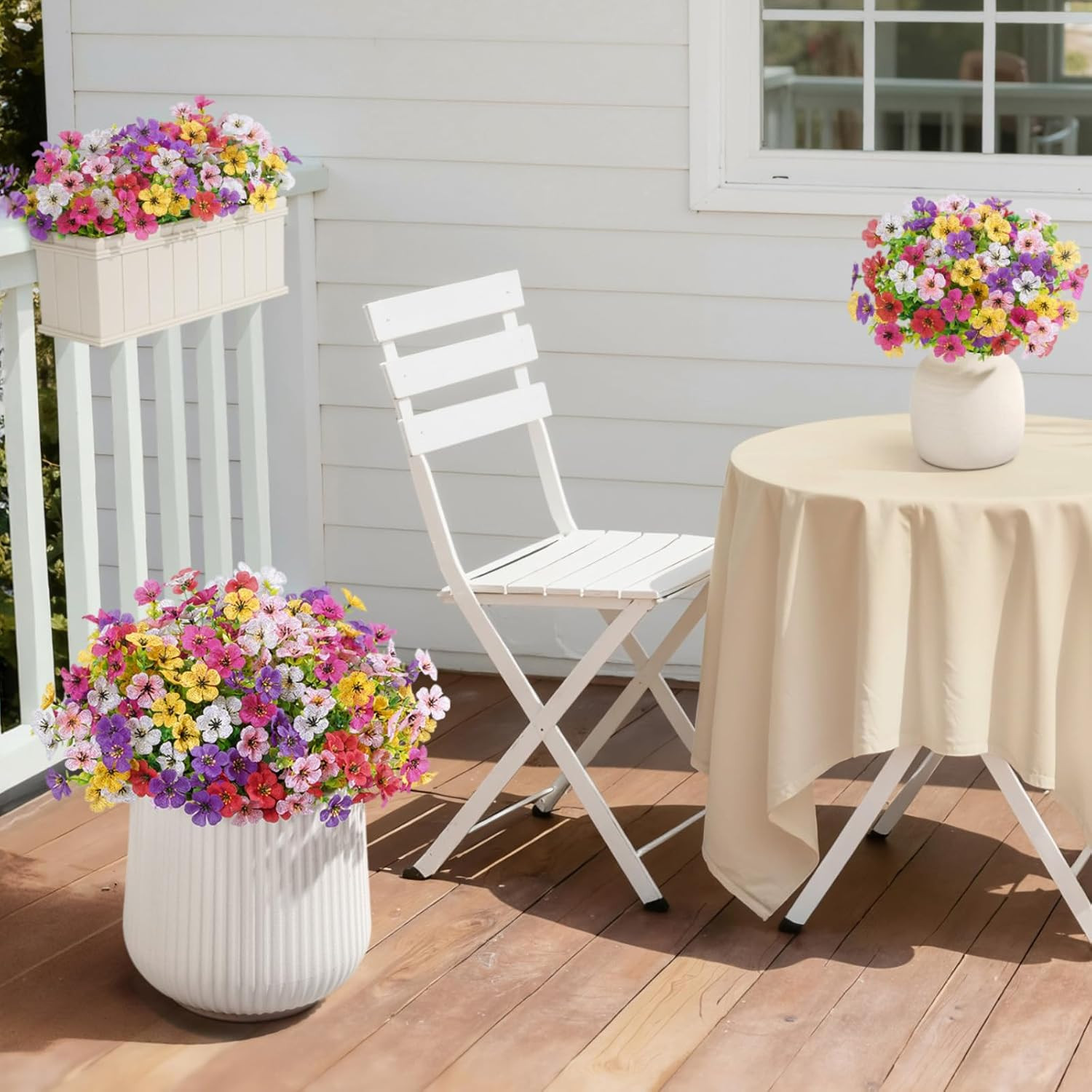 Artificial Flowers for Outdoor Indoor, 24 Bundles Plastic Fake Flowers Daisy wit