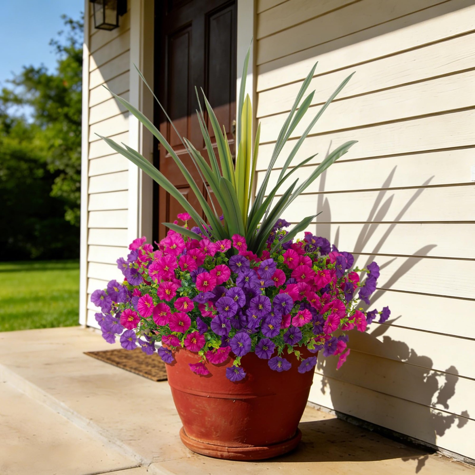 New Artificial Flowers for Outdoors Fake Plants Outside, 12 Bundles Silk Morning