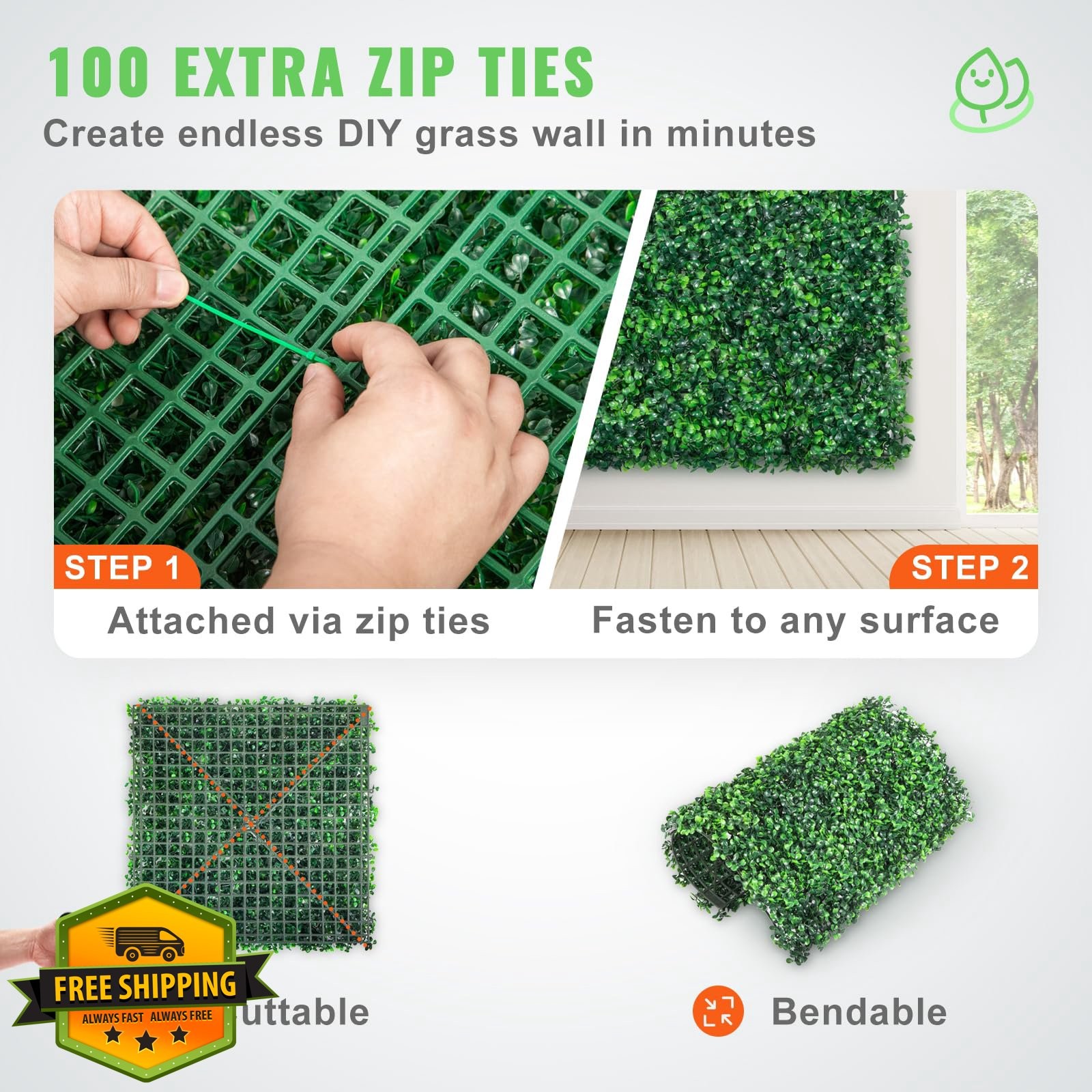 VEVOR Artificial Boxwood Panels 12PCS 10×10 inch Hedge Wall Mat Privacy