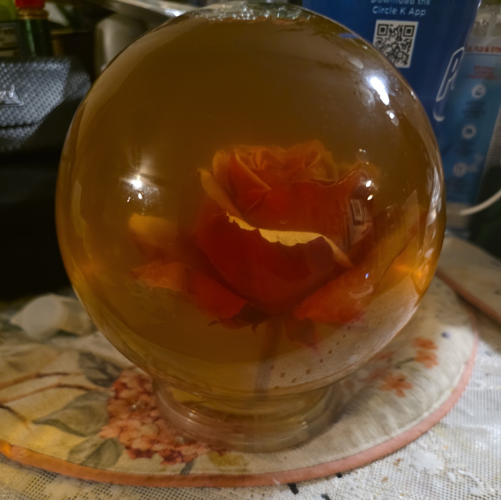 Vtg Forever Red ROSE In Glass Ball Water Dome Globe Large Real Rose 6×6 in.