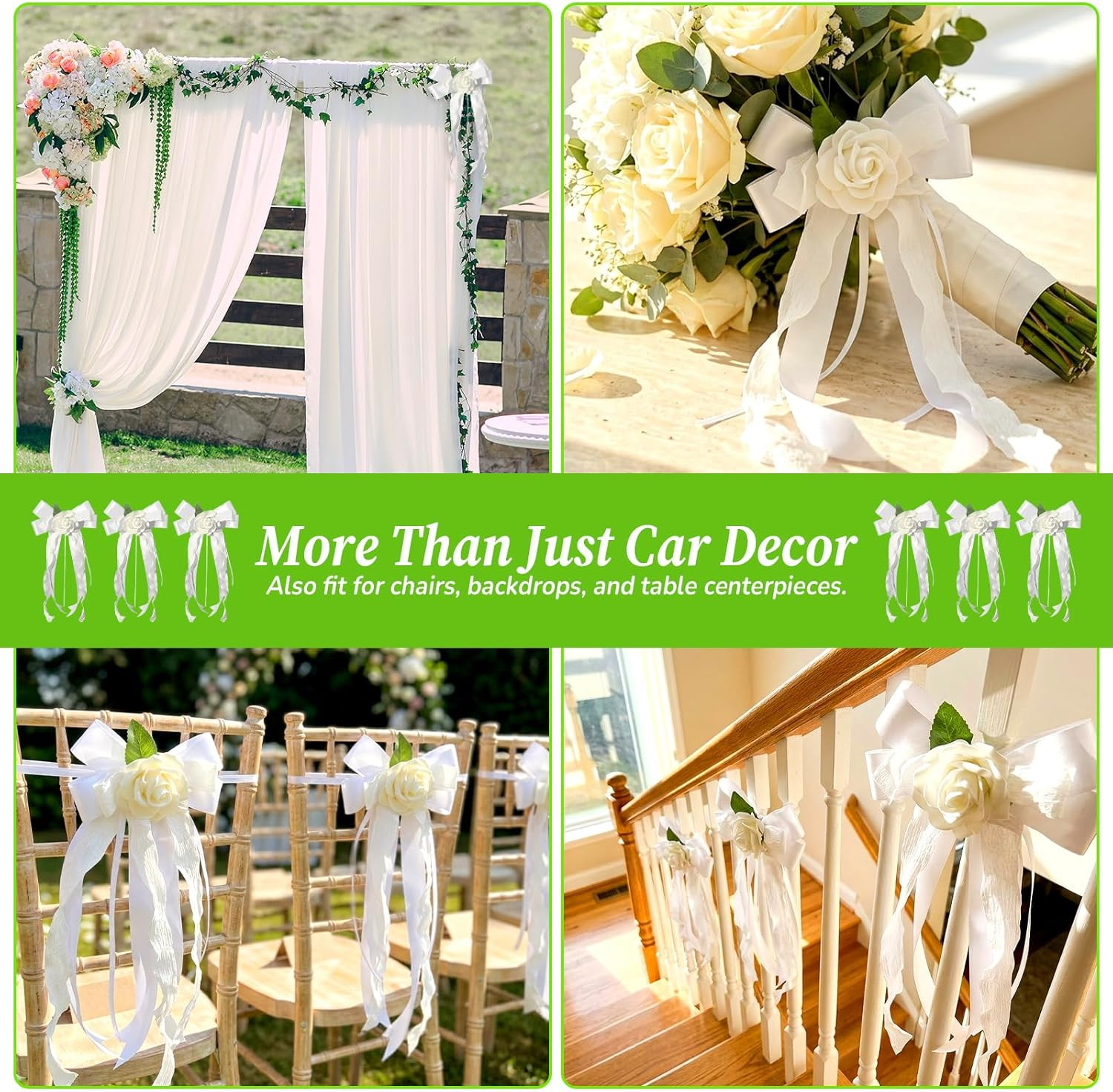6PCS Wedding Car Door Handle Flowers, White Artificial Cars Rearview Mirror Bouq