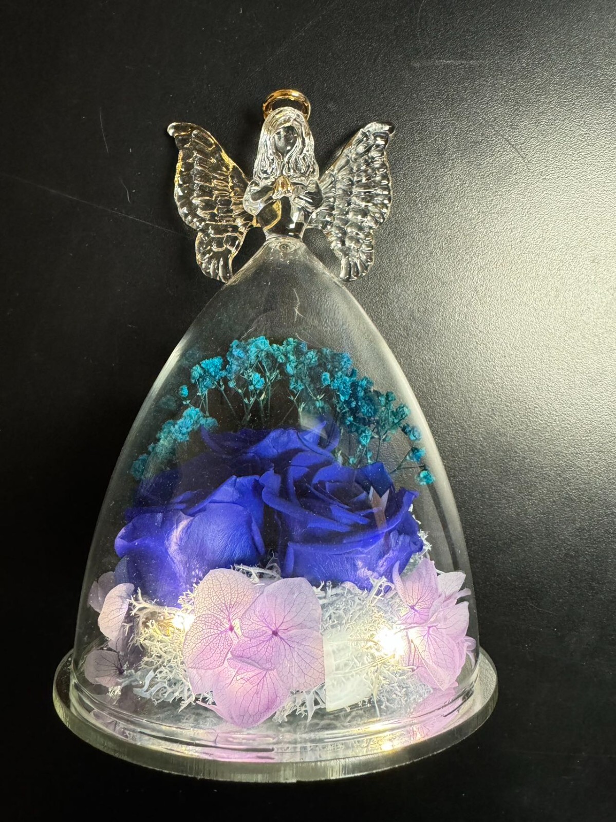 Mothers Day Mom Gift for her, Preserved Real Flower Rose in Large Glass Angel…