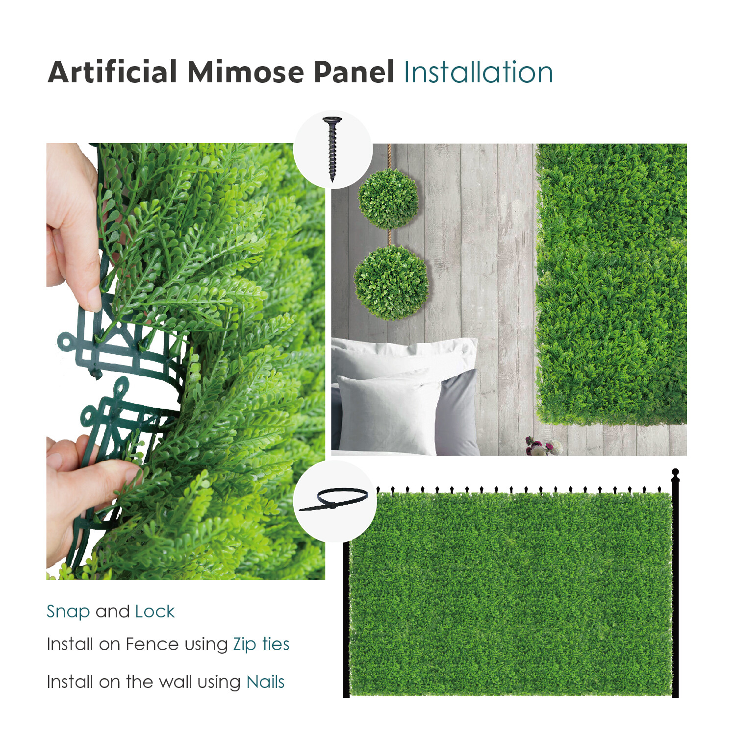 20in Artificial Faux Mimos Leave Mat Wall Hedge Decor Privacy Fence Panel Grass