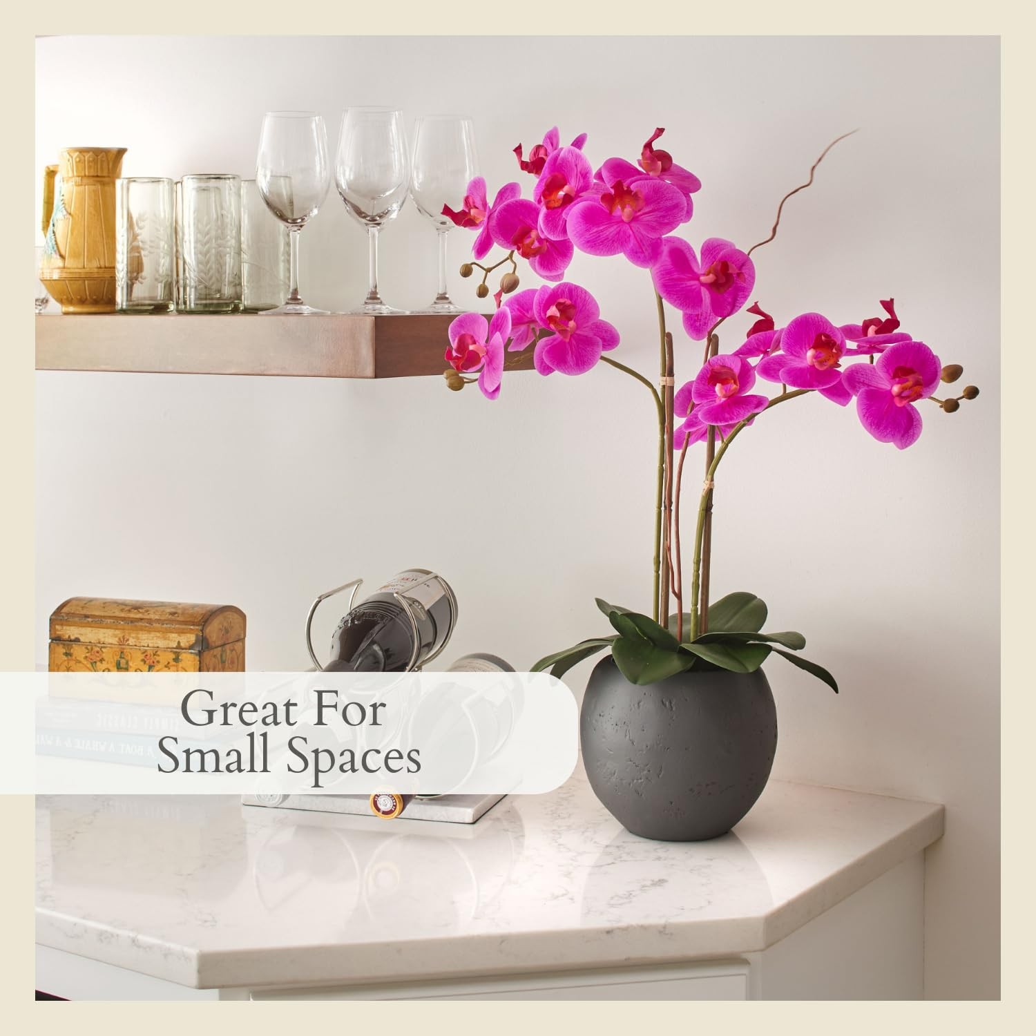 Faux Pink Orchid Plant, Premium Artificial Indoor Flower Display Stands 25-In…