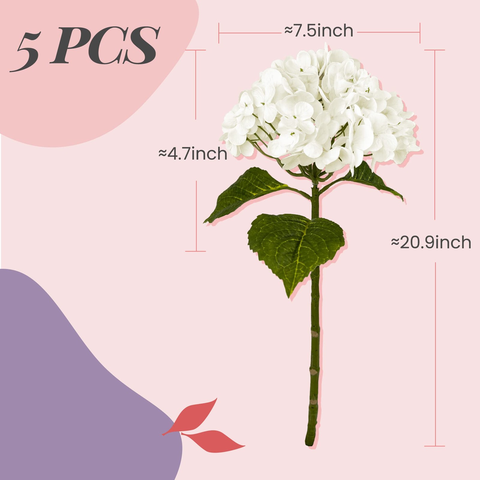 21In White Artificial Hydrangea Flowers 5 Pcs Fake Hydrangea Silk Flowers for…
