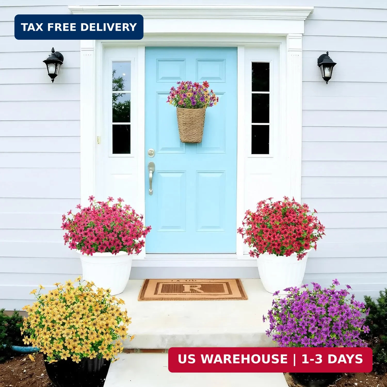 Bassion 20 Bundles Artificial Flowers for Outdoors Decorations, UV Resistant Fau