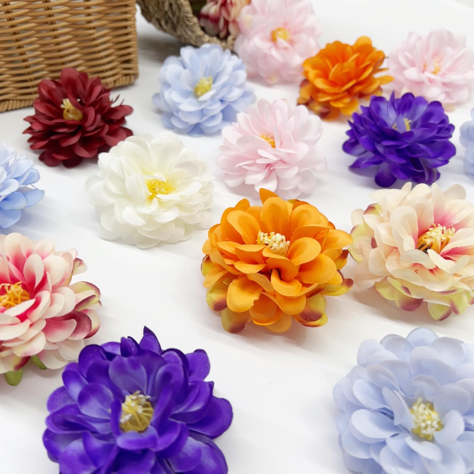 20 Artificial Flower Heads, 7 cm Multicolor Silk Flowers for Crafts