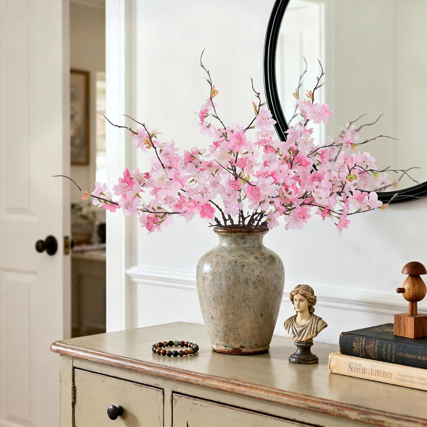 12 PCS Faux Cherry Blossom Branches Decor 18.11 Inch Fake Artificial Cherry Flow