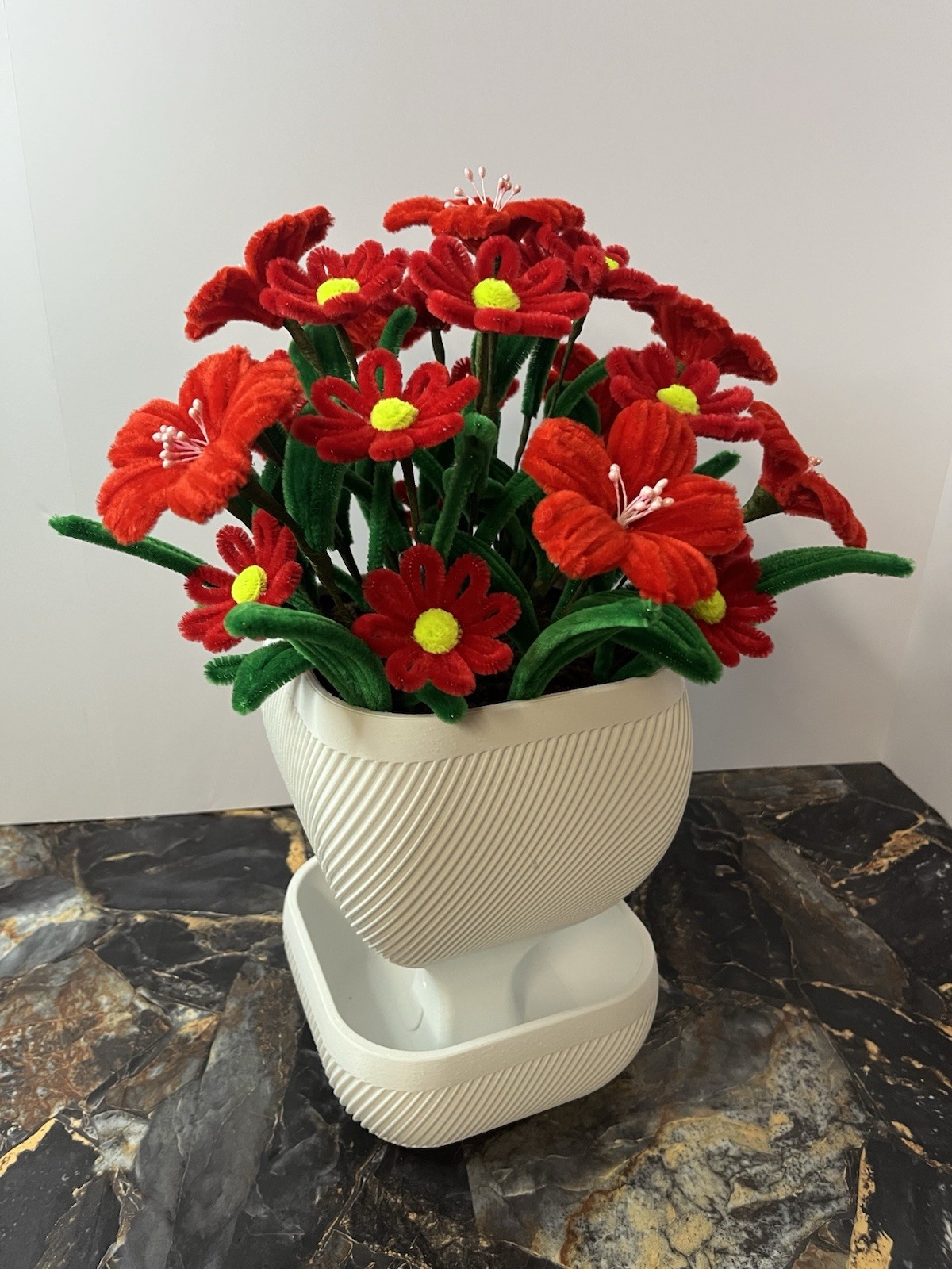 Elegant Handmade Red Velvet Flowers Eco Modern White Vase home or Office Decor