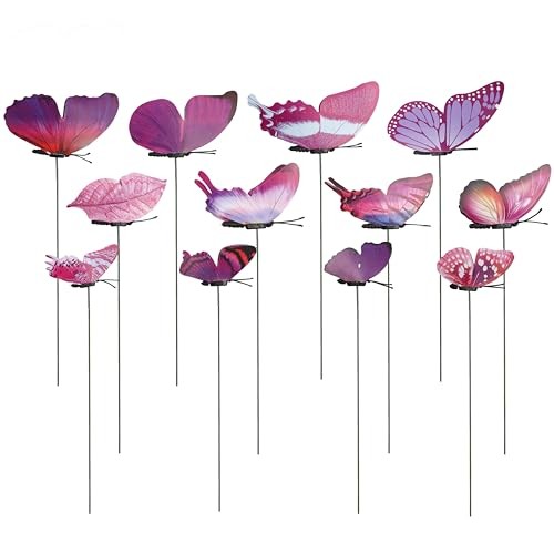 12pcs Purple Butterfly Plant Stakes 9.7in Tall- Colorful Metal Sticks for