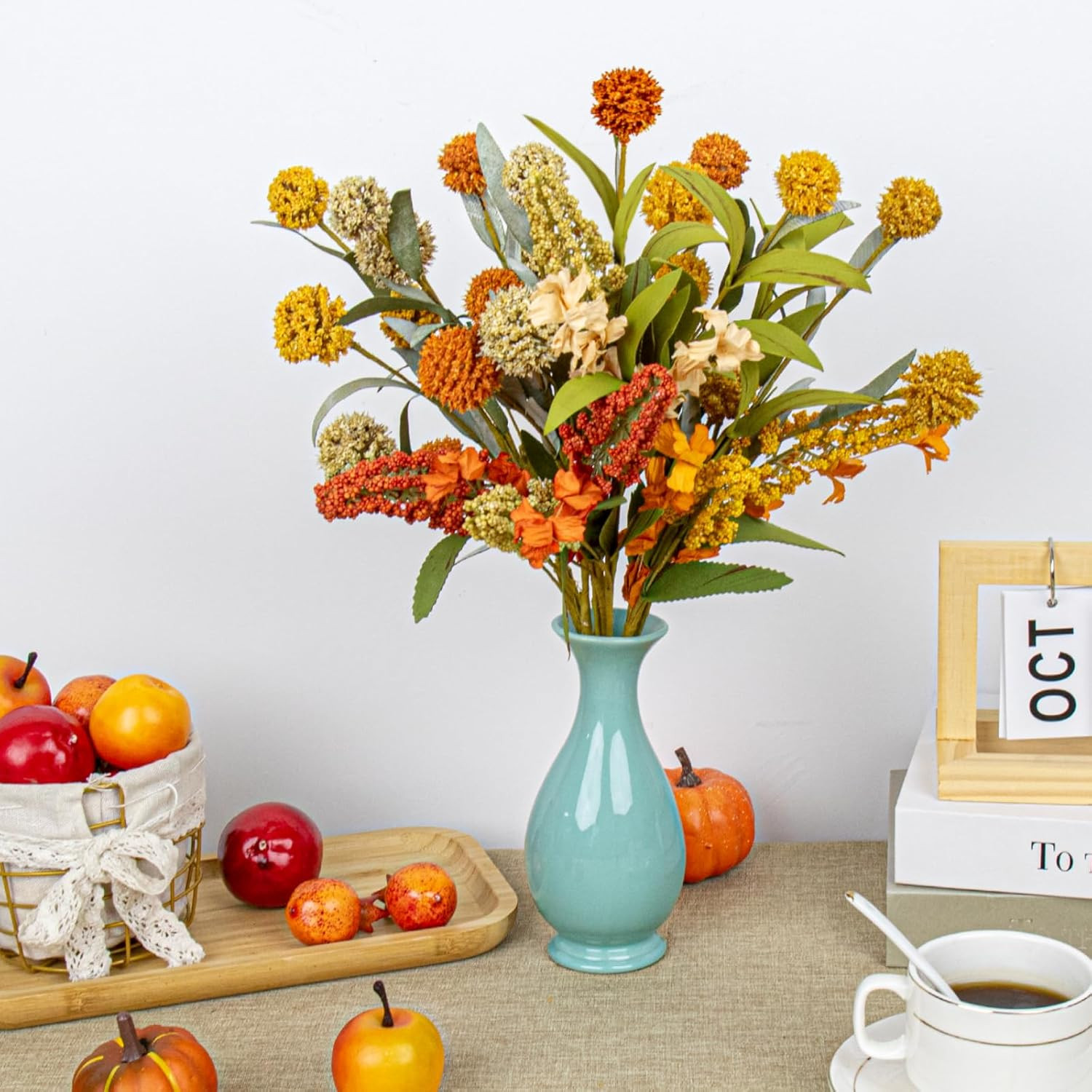 17 Inches Boho Autumn Flowers 9 PCs Faux Fall Flower Stems Rustic Fall Floral Pi