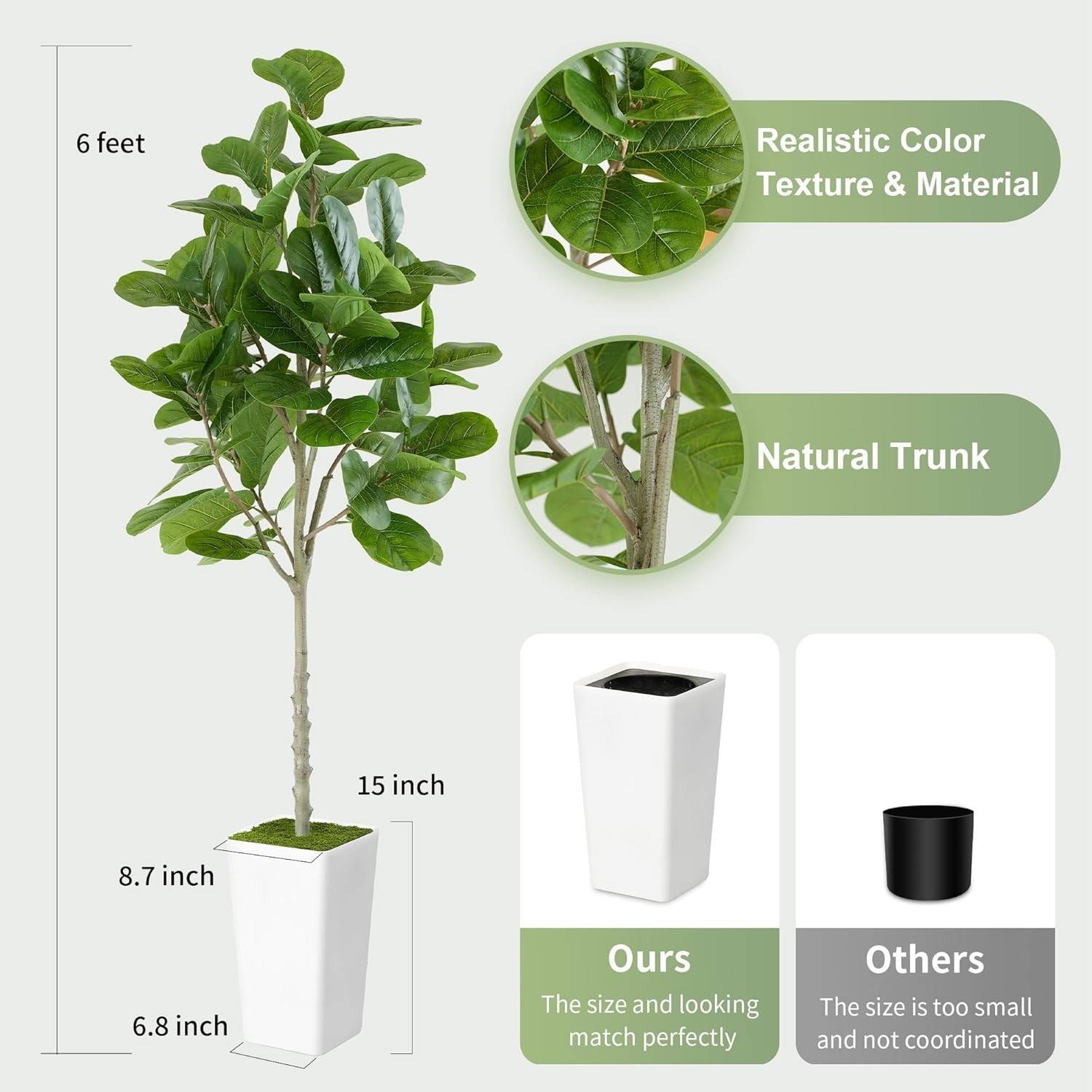 Artificial Fiddle Leaf Fig Tree 6ft Realistic Tall Fake Plants Office Home