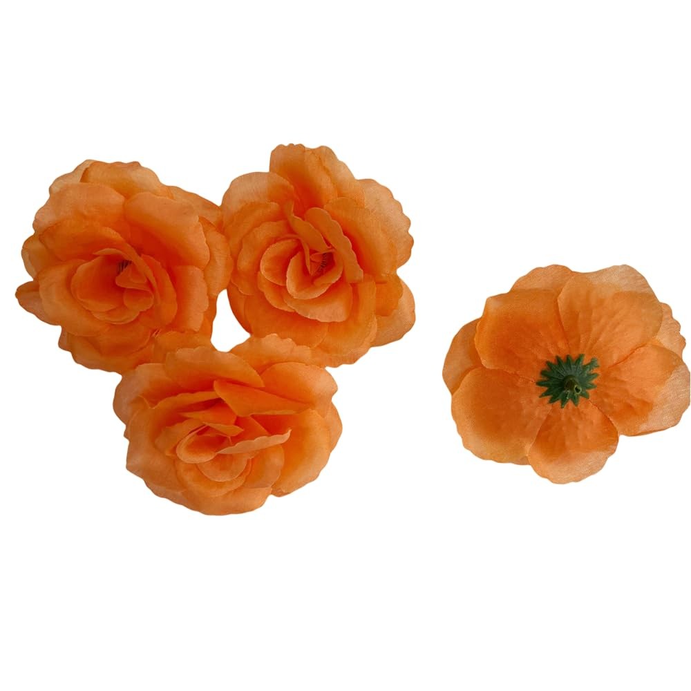 25 PCS 3 Inch Artificial Rose Flower Heads Silk Wedding Home Decor DIY Orange