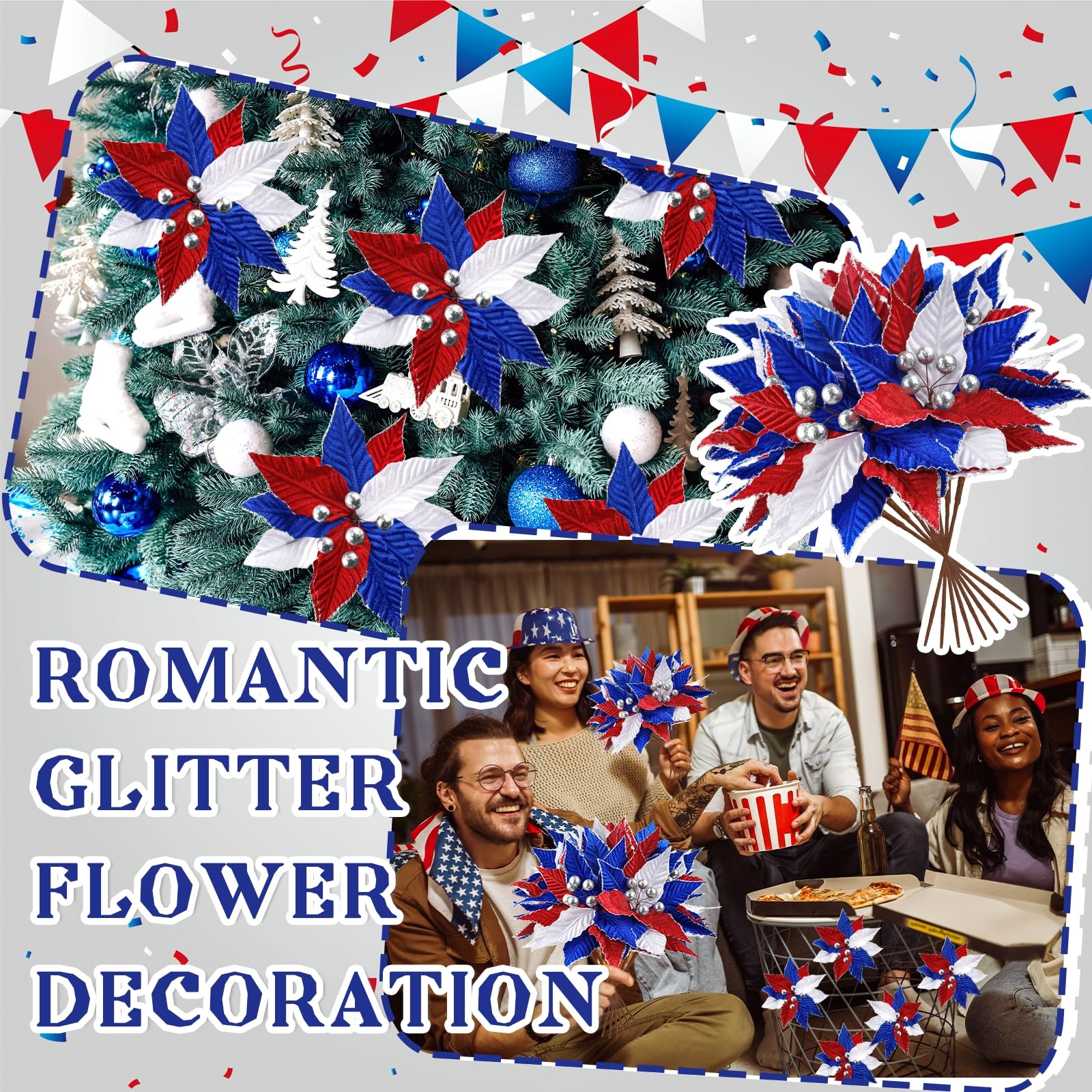 9 Pcs 4th of July Artificial Flowers Red White Blue Flowers Bouquets Patrioti…