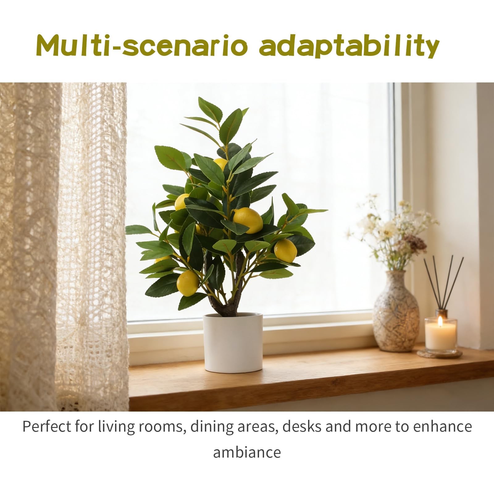 Artificial Lemon Potted Plant, 18″ Indoor Fake Lemon Tree Greenery in Pot Fau…