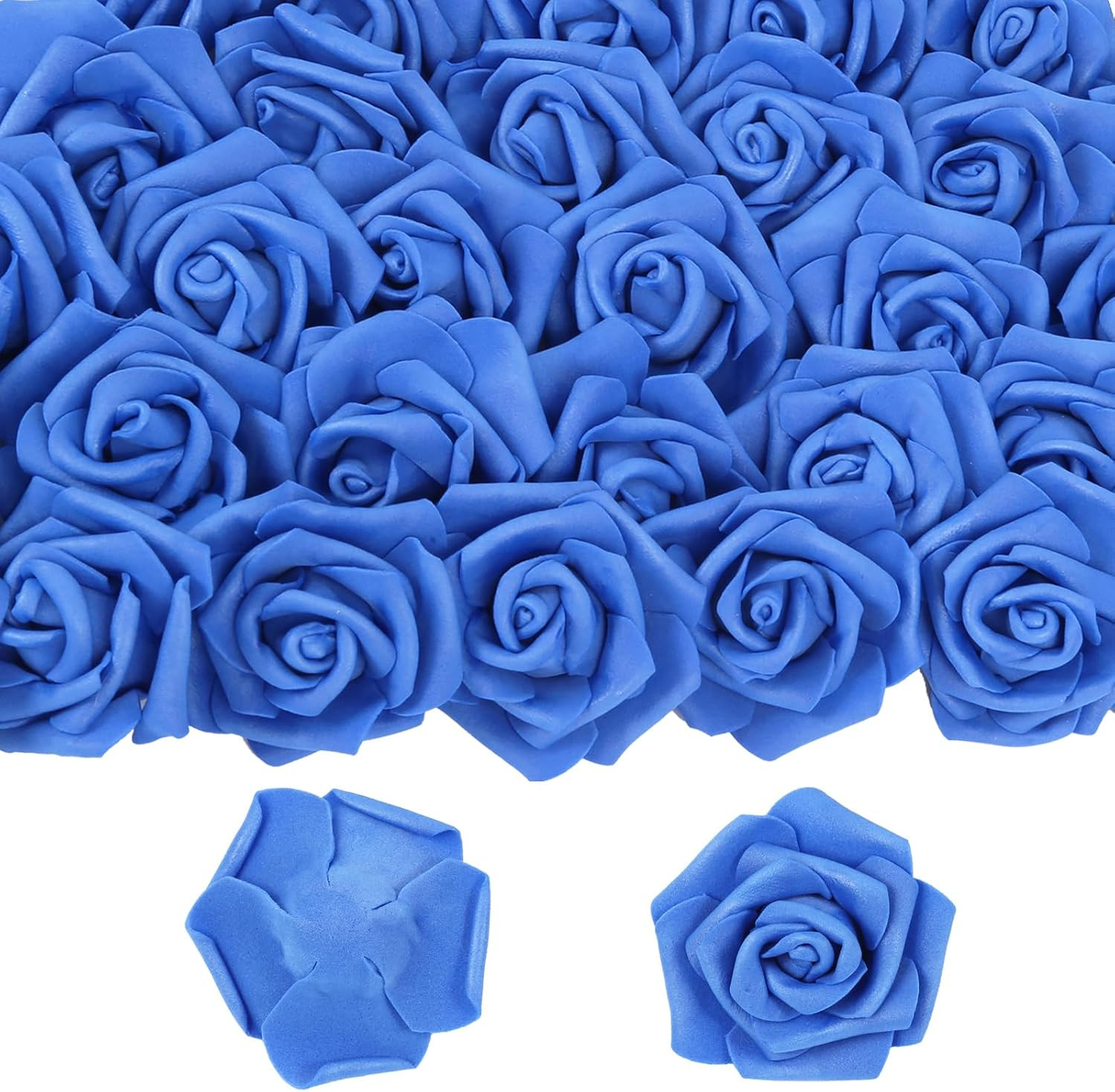 50 PCS Dark Blue Foam Rose Stemless Artificial Flower Head Bulk 2.75in Mini F…