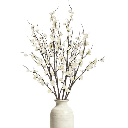Cherry Blossom Branches 39 Inch Fake Flowers Spring Decorations for 4 Pcs White