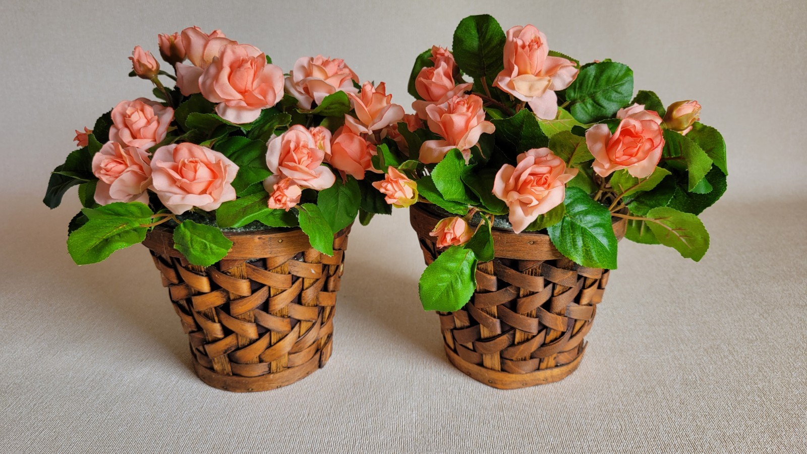Lot of 2 Artificial Roses Wicker Pot Plants Realistic Home Decor Indoor Outdoor