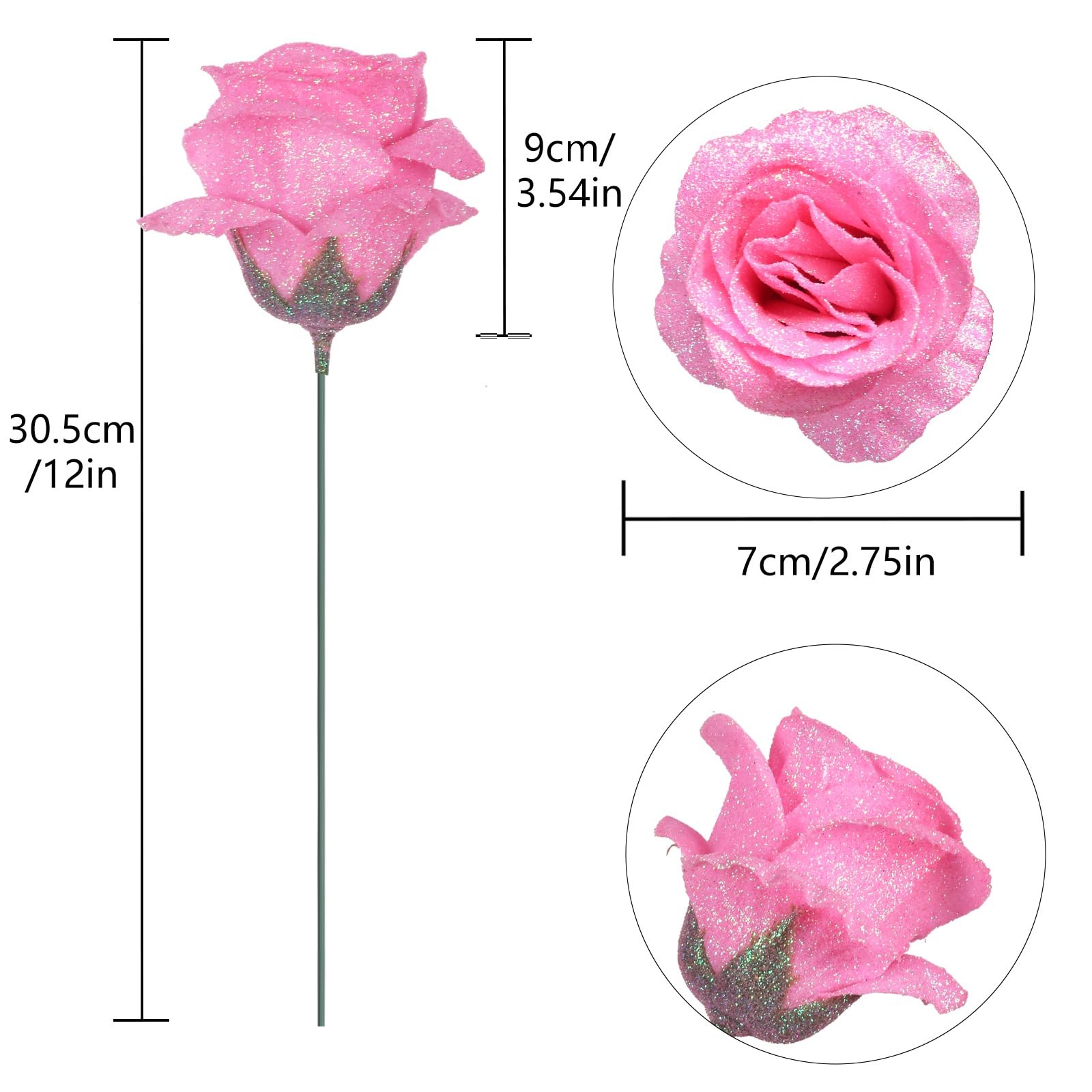 Pink Artificial Fake Glitter Roses Bling Silk Flowers DIY Craft Bouquet 30 PCS