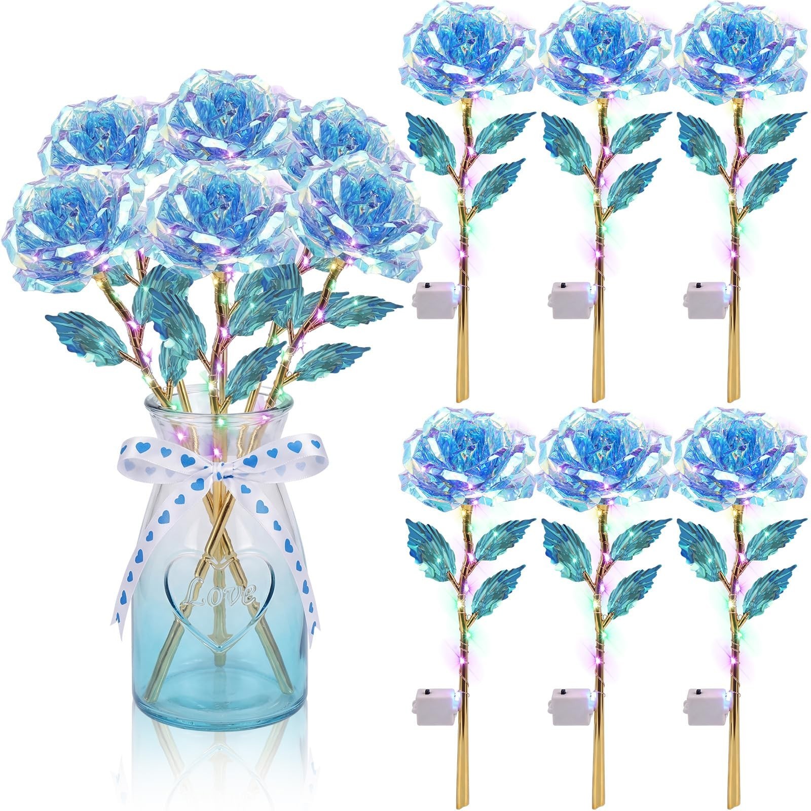 6 Pcs LED Galaxy Rose Flowers – Colorful Crystal Light-Up Gifts for Mom, Girlfri
