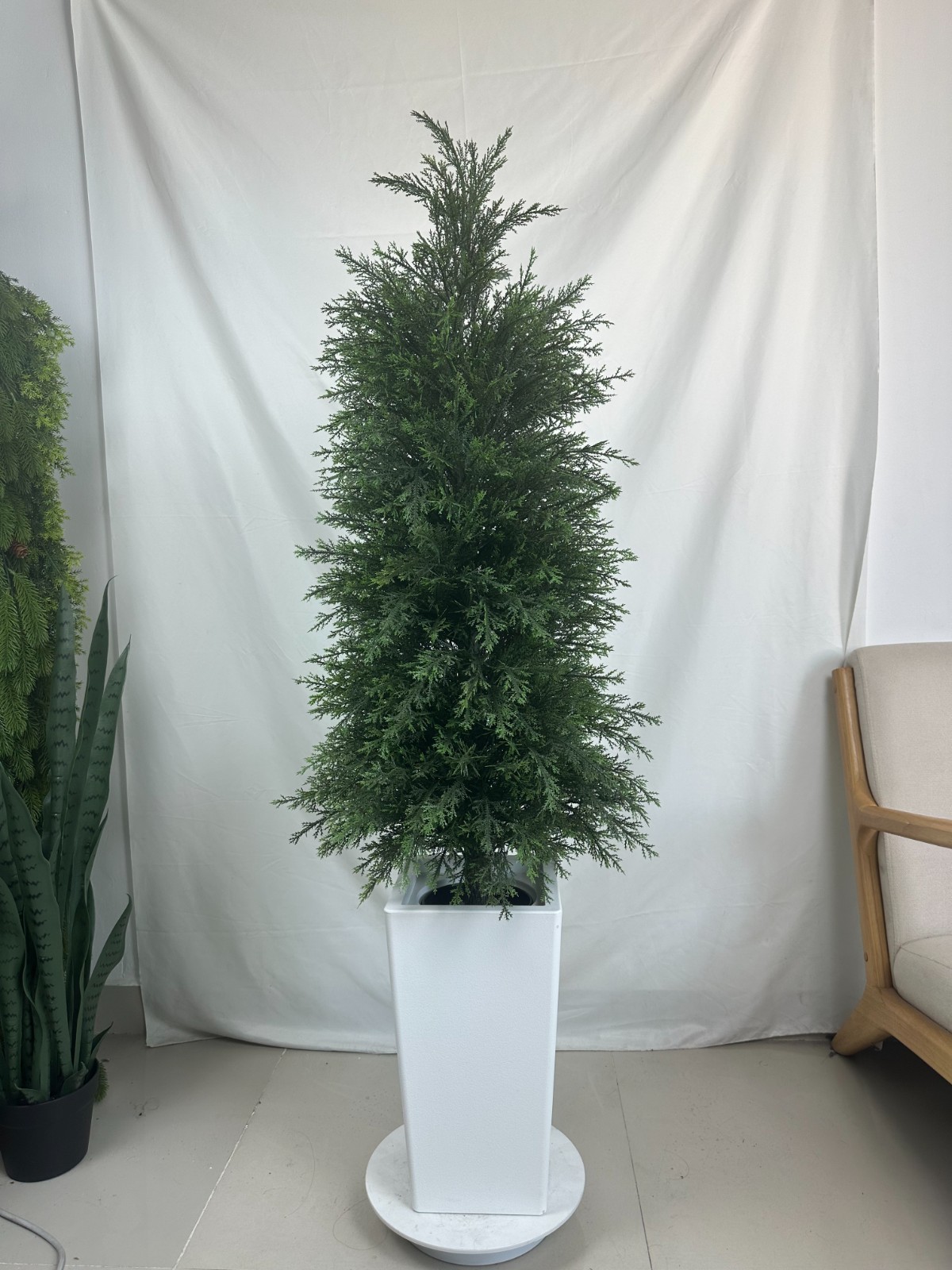 120cm Artificial Cypress Tree with White Decorative Planter for IndoorHome Decor