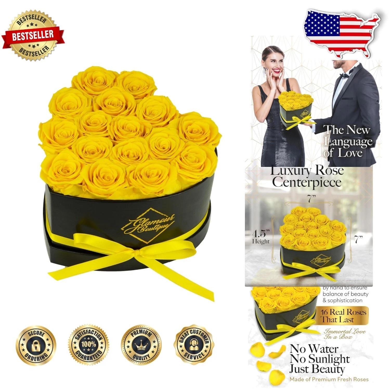 Beautiful 16 Yellow Eternal Roses Heart Box – Mom Anniversary Birthday Gift