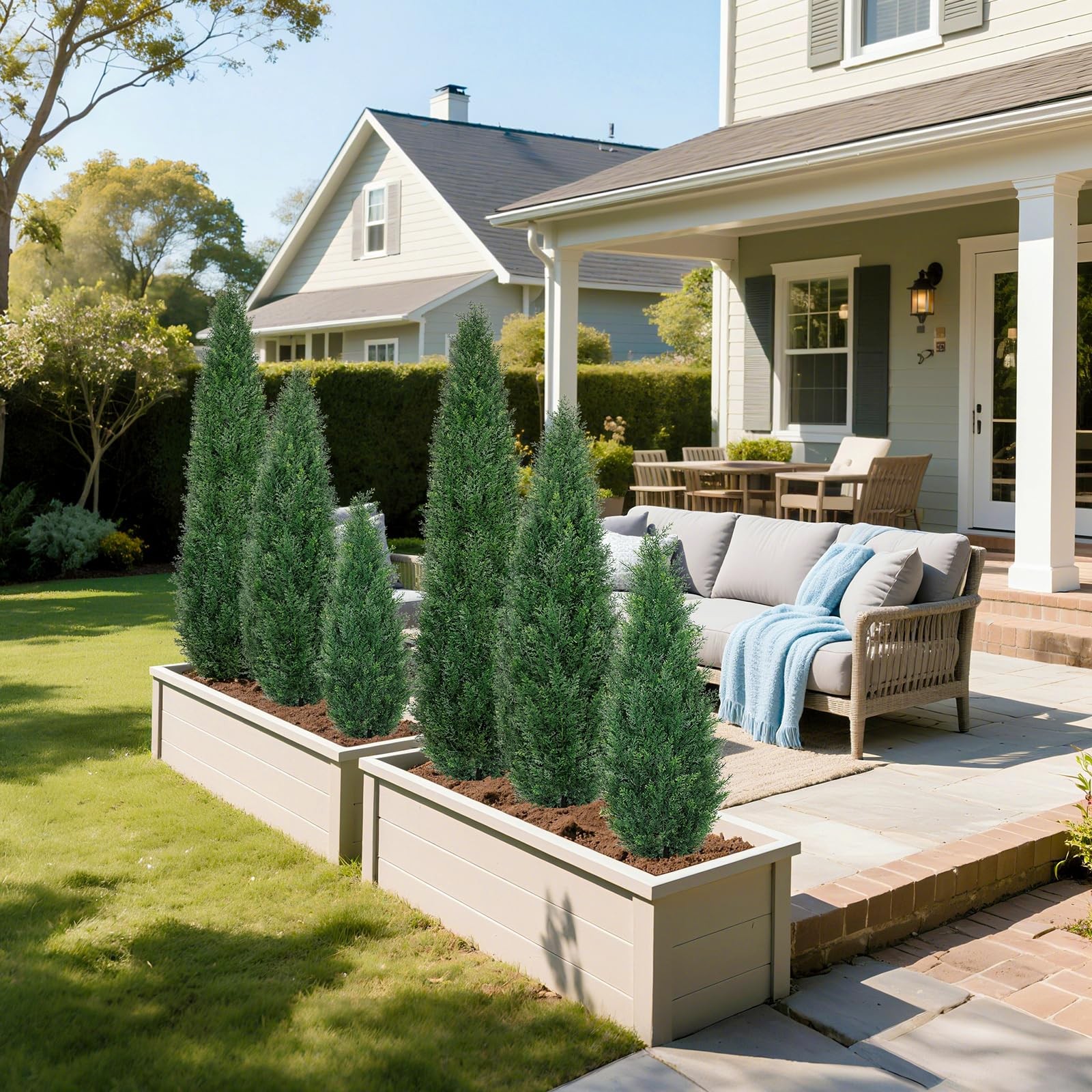 3FT Artificial Cedar Topiary Trees for Outdoors, UV Resistant Fake Cypress Sh…