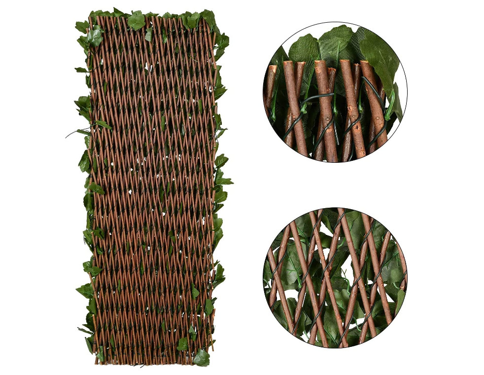 15″x48″ Retractable Ivy leaves Fence One Side Leaves Wood Frame Garden Deck Z23