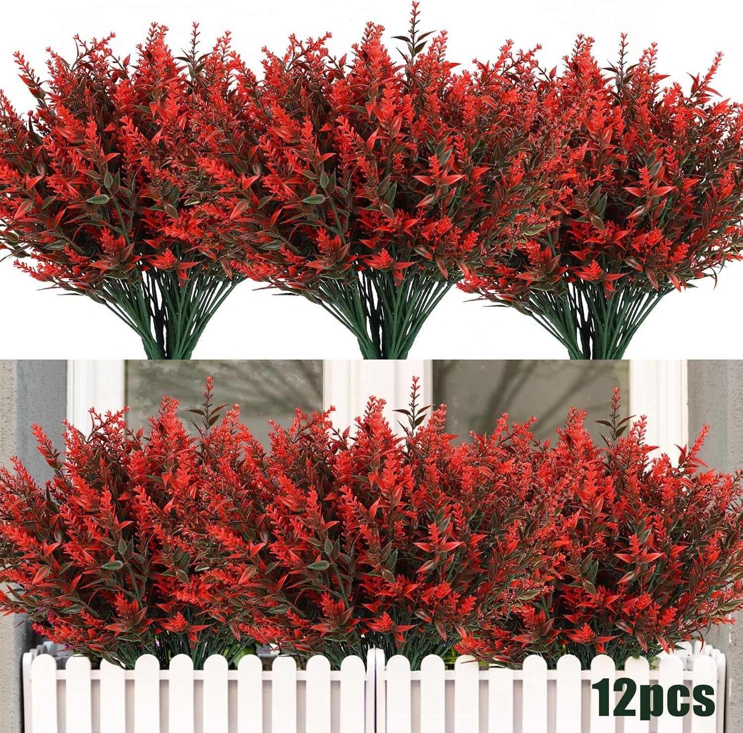 Vibrant Orange Artificial Lavender – 12 UV Resistant Bundles for Every Occasion