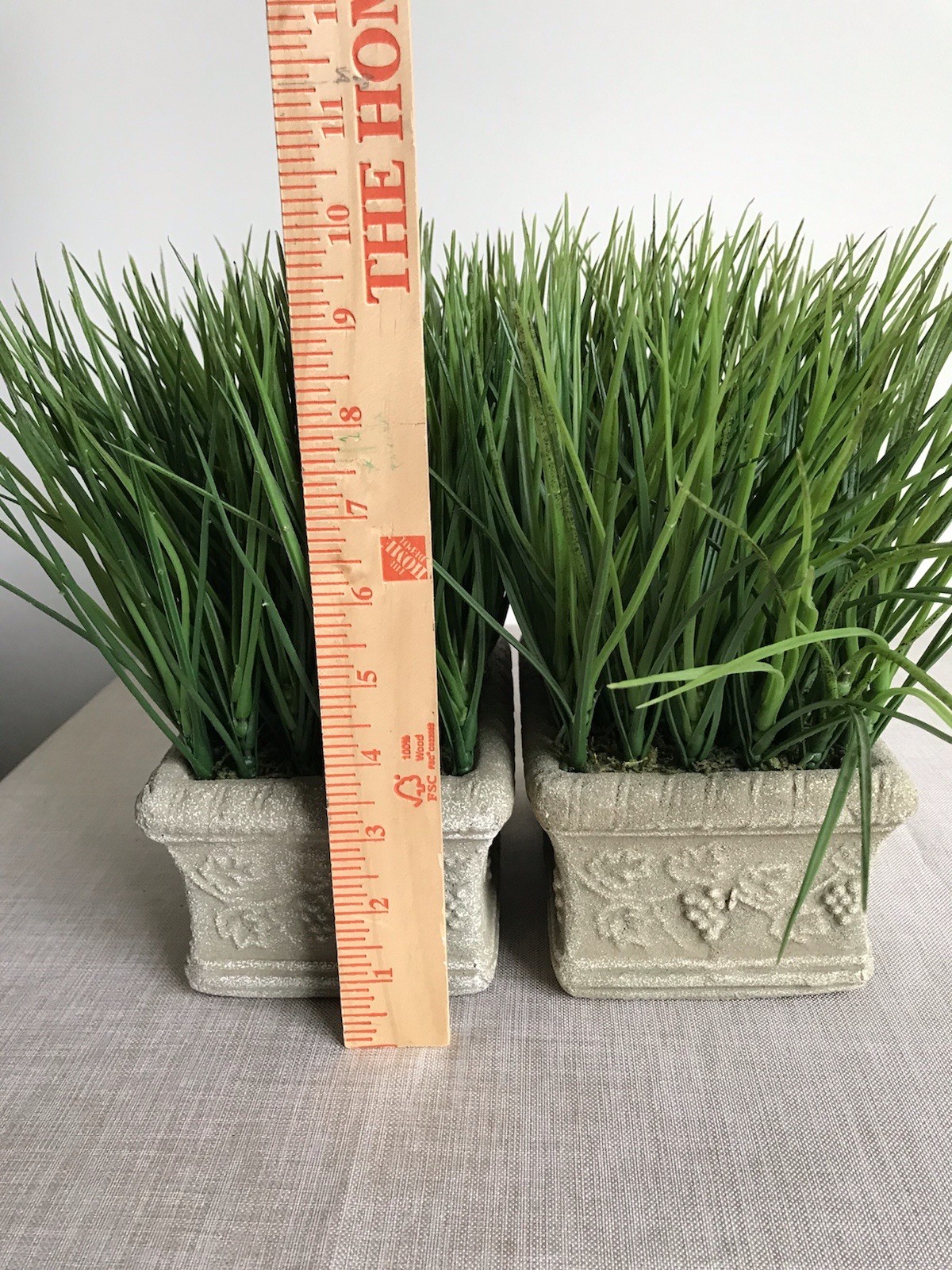 Set of 2 Faux Potted Grass in Faux Concrete Planter Patio Decorative Accent