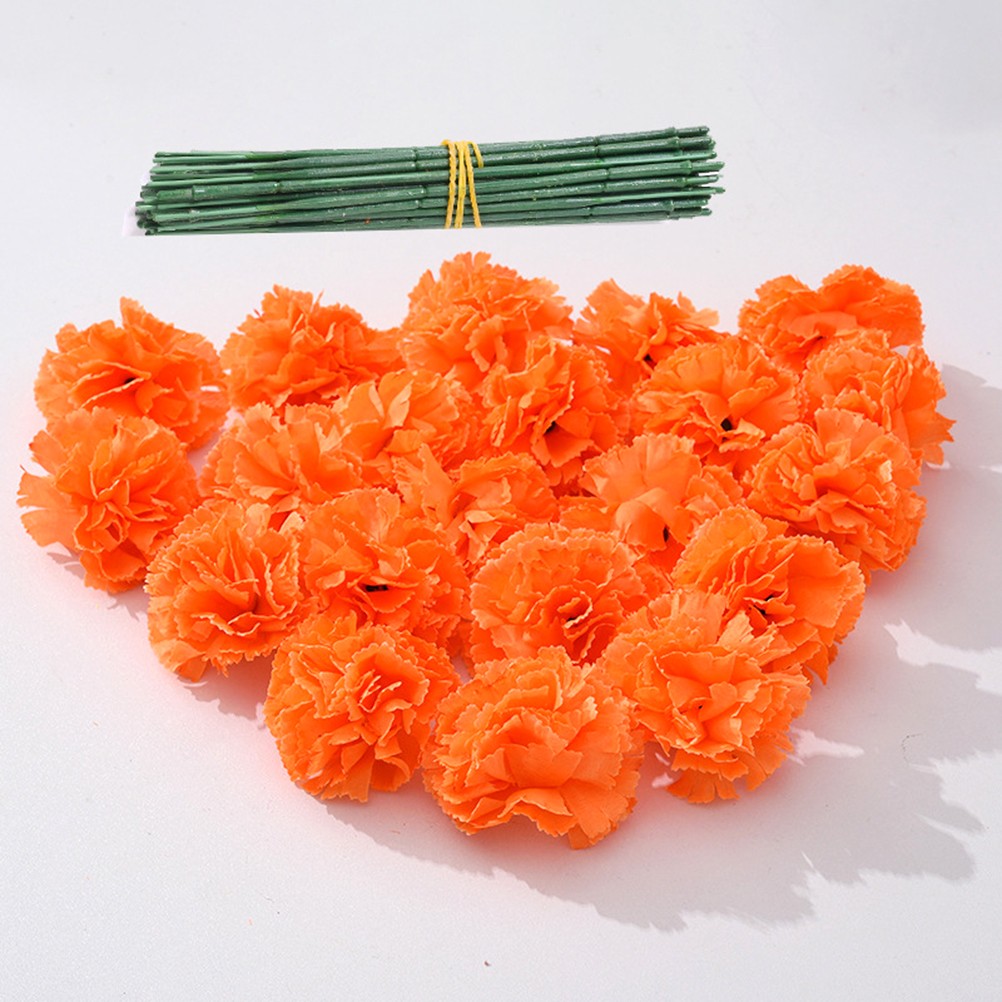 50Pcs Marigold Artificial Flower for Diwali Home Decor DIY Wreath Garland Craft