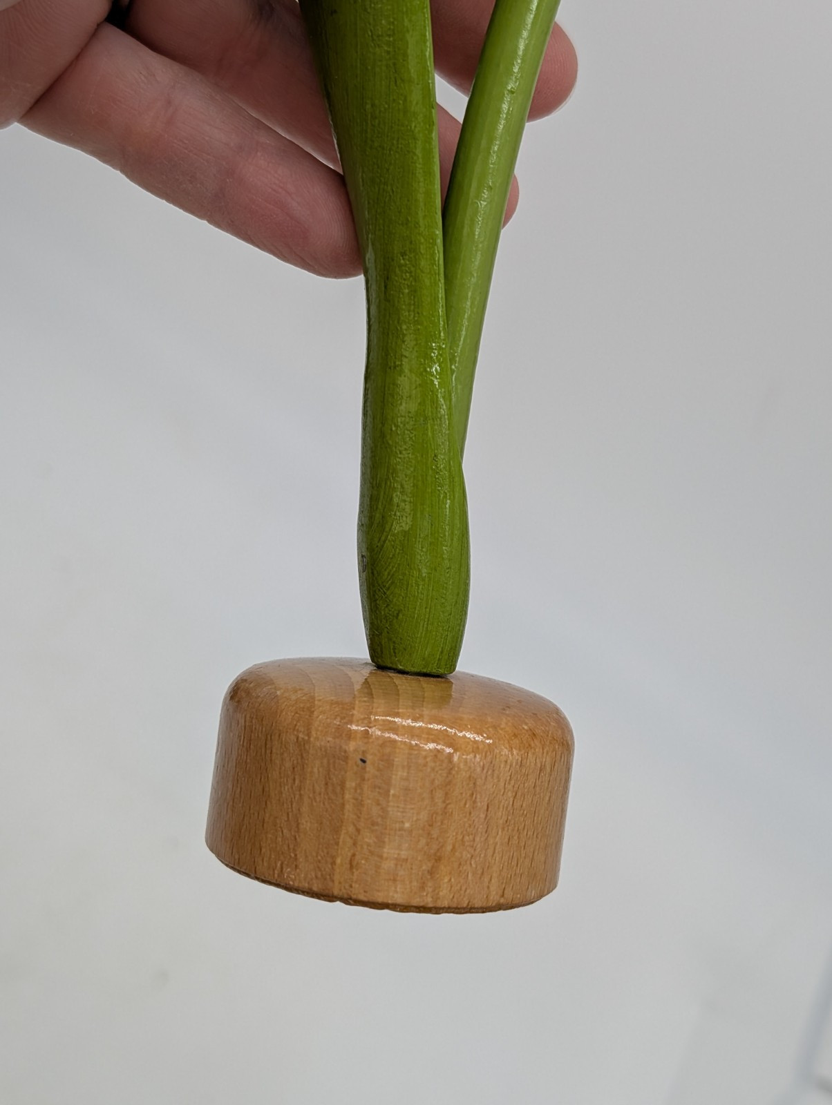 Hand Carved and Painted Wooden Flower Tulip Yellow Tiqets Holland Dutch In Base